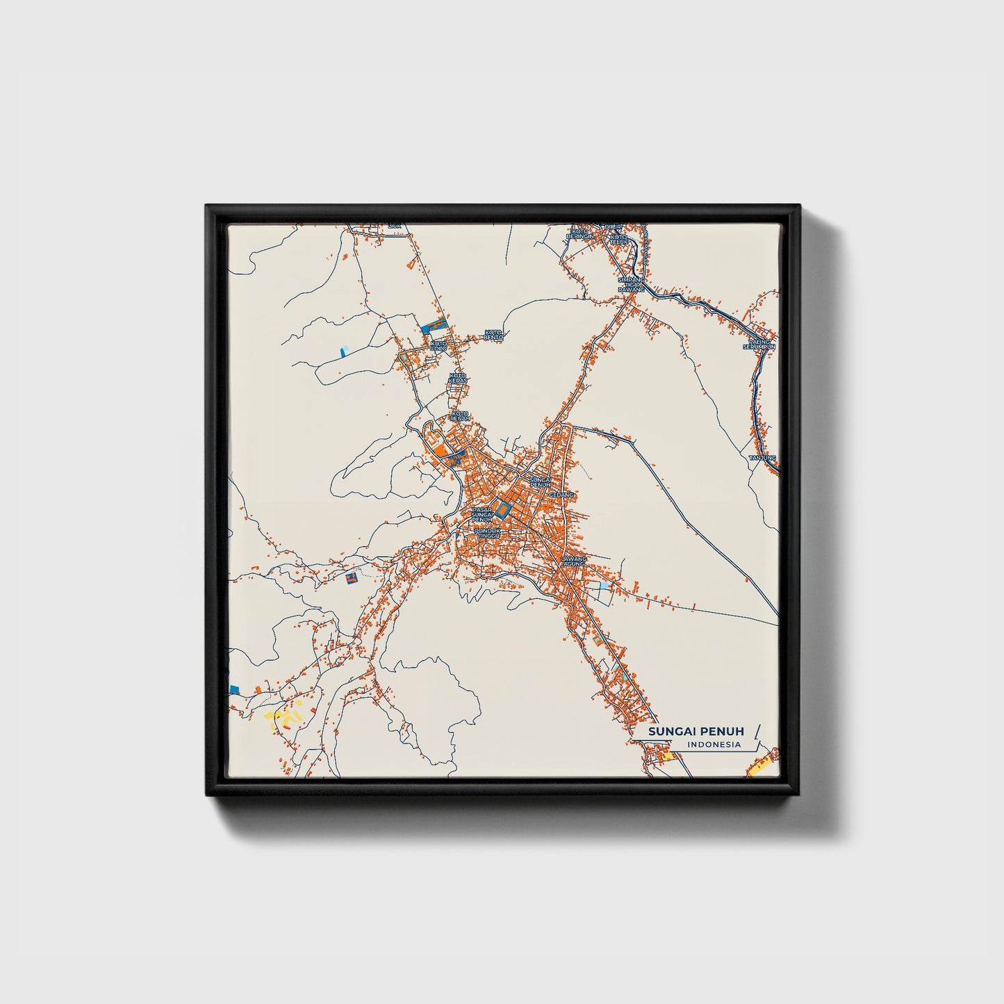 Sungai Penuh Indonesia Colorful City Map Canvas Print • Black Framed