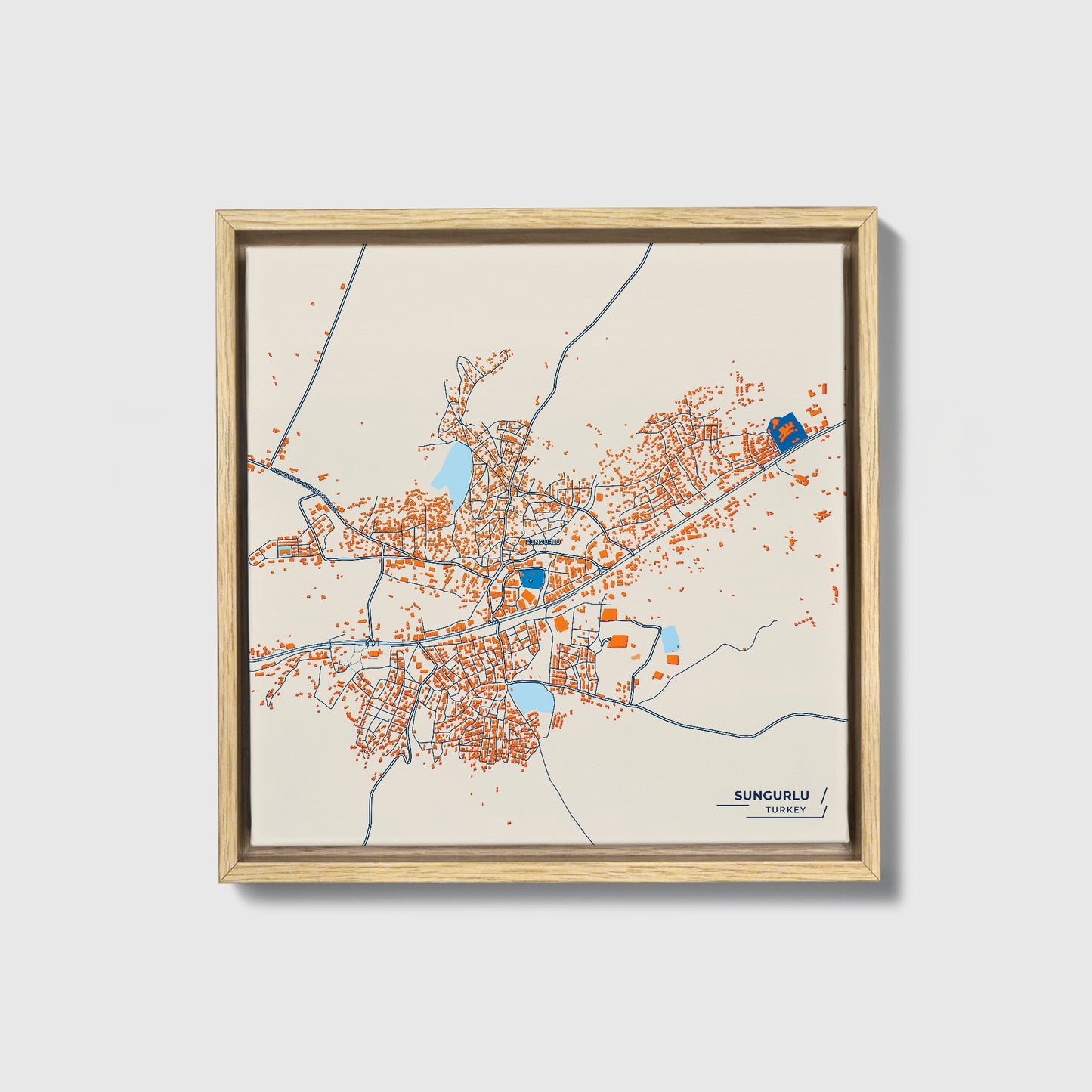 Sungurlu Turkey Colorful City Map Canvas Print • Natural Wooden Framed