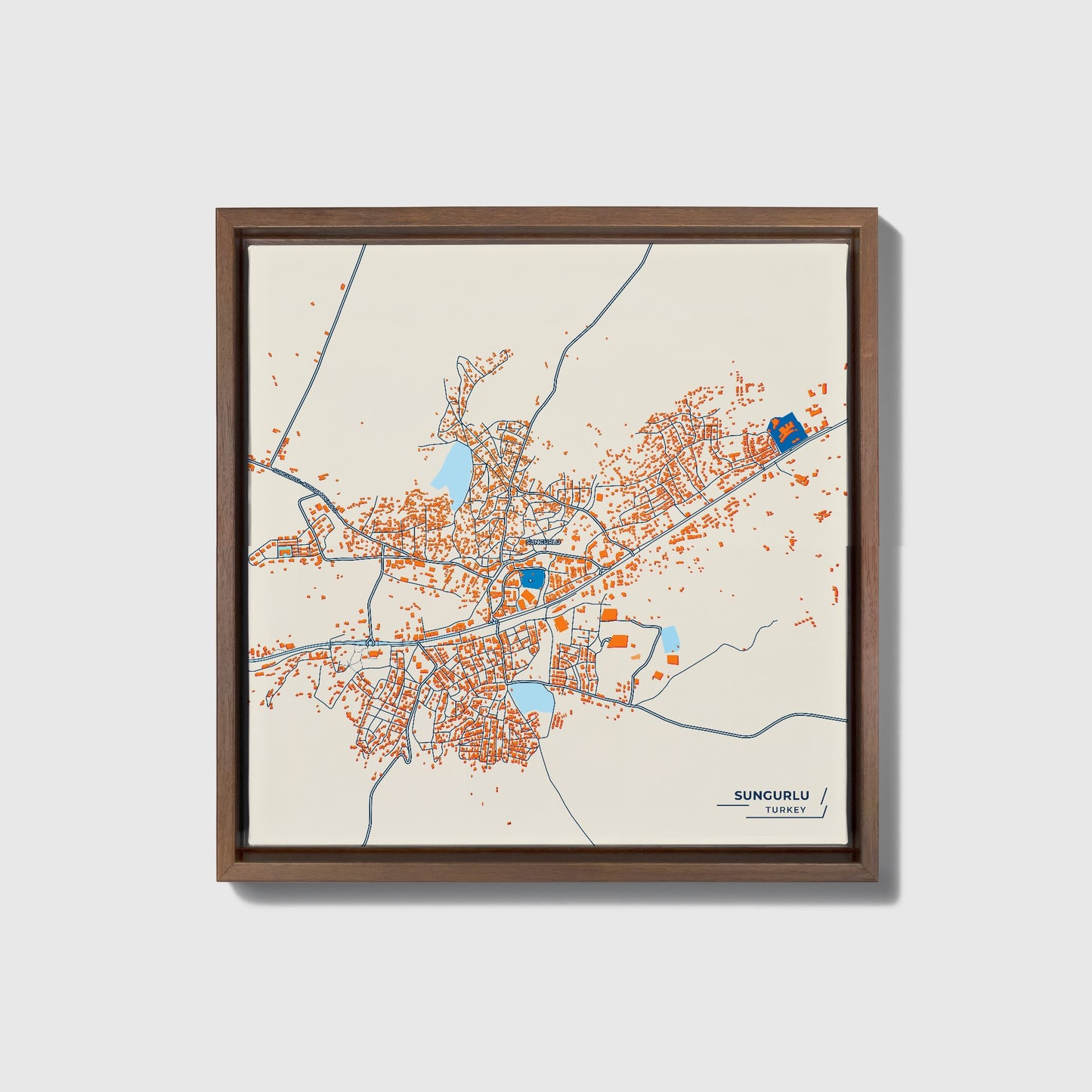 Sungurlu Turkey Colorful City Map Canvas Print • Dark Wooden Framed