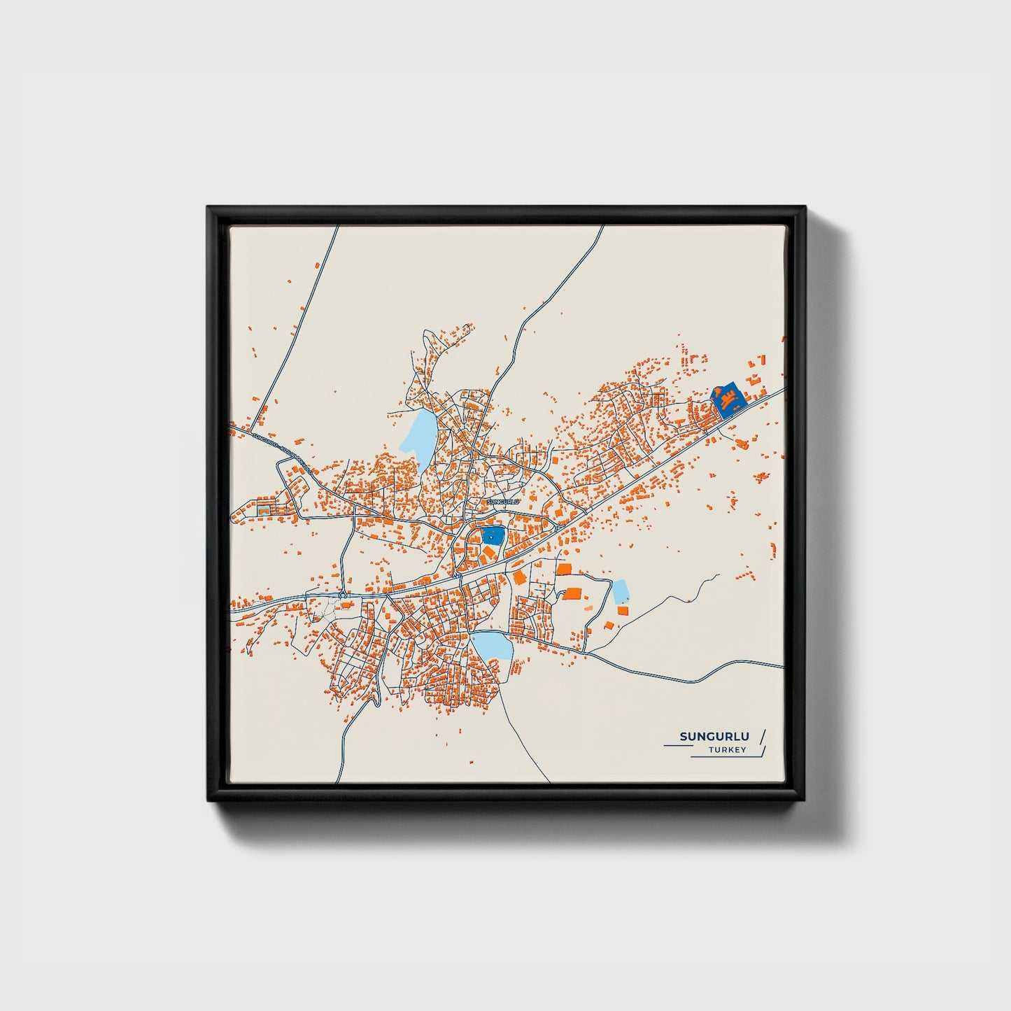 Sungurlu Turkey Colorful City Map Canvas Print • Black Framed