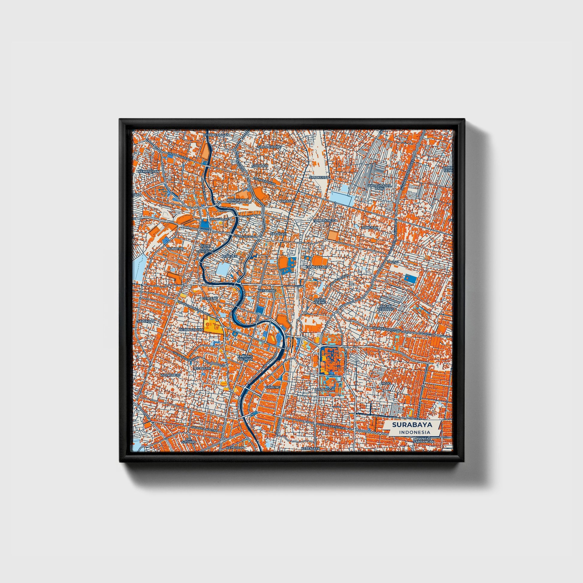 Surabaya Indonesia Colorful City Map Canvas Print • Black Framed