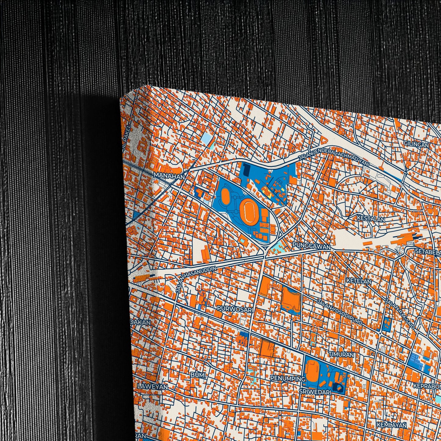 Surakarta Indonesia Colorful City Map Canvas Print Detail
