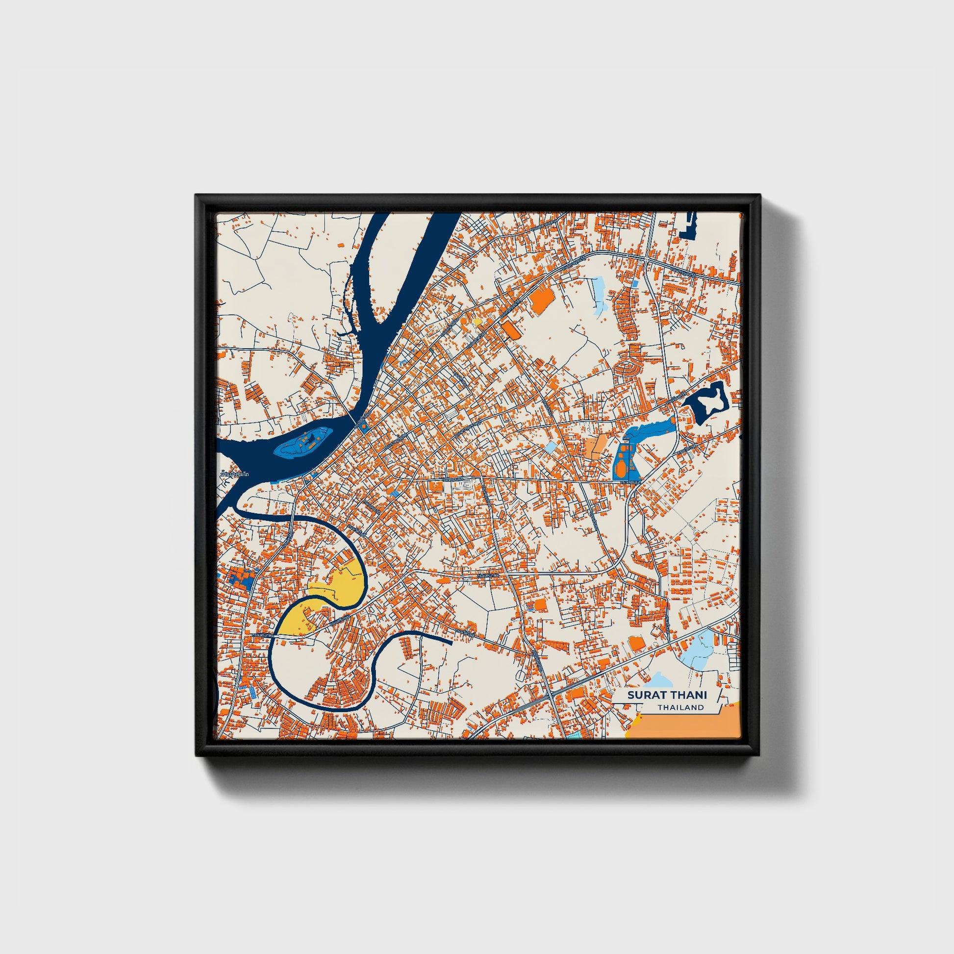 Surat Thani Thailand Colorful City Map Canvas Print • Black Framed