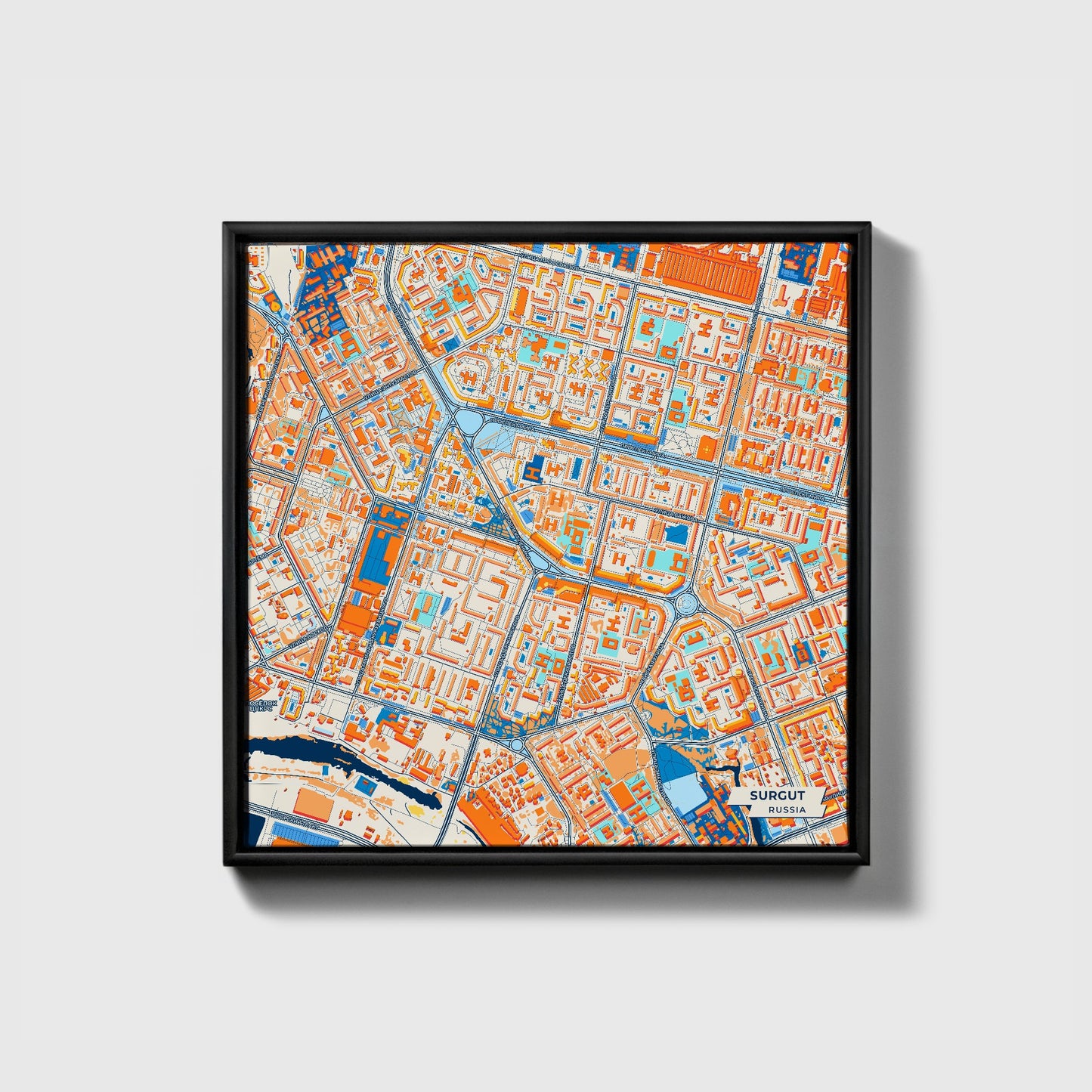 Сургут Russia Colorful City Map Canvas Print • Black Framed