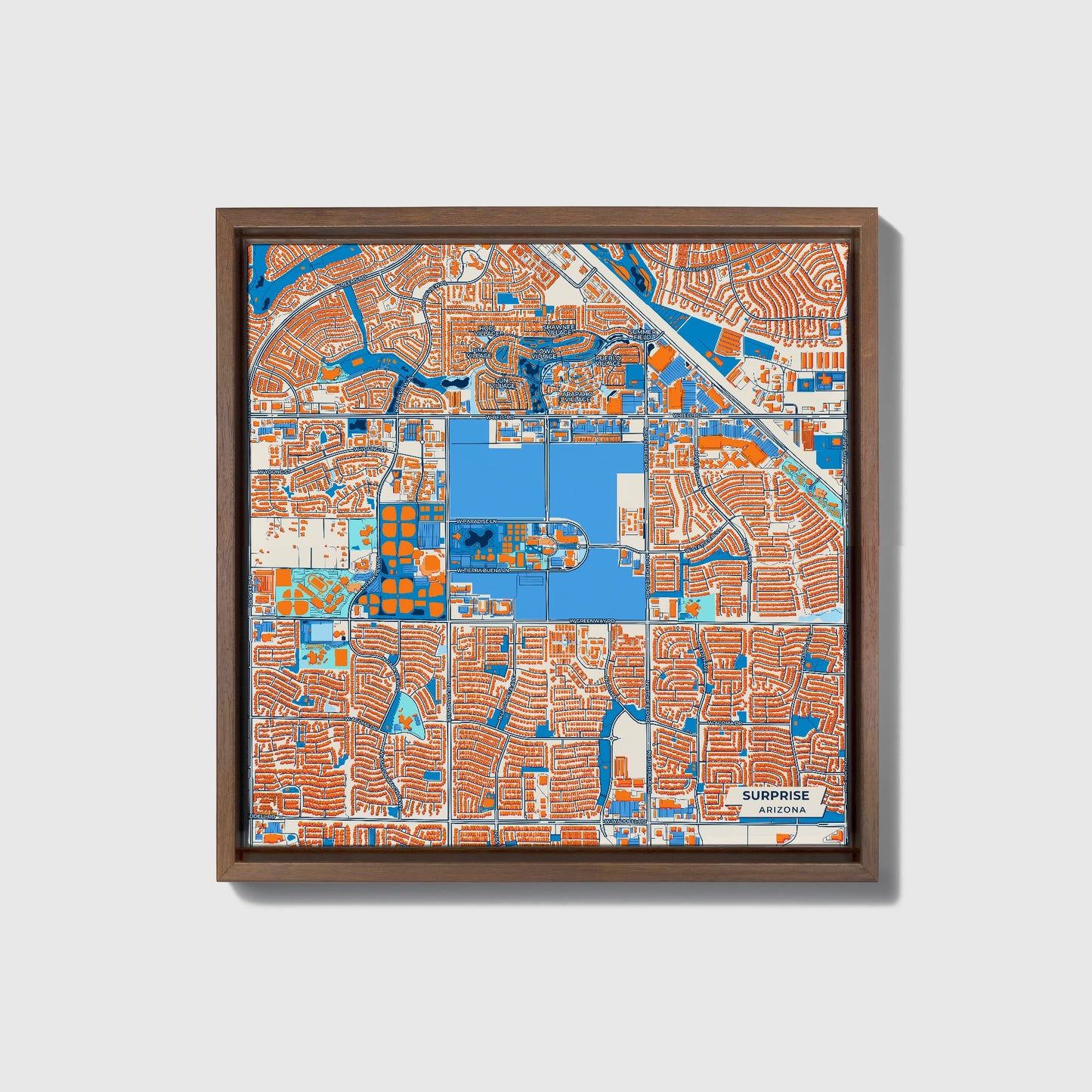 Surprise Arizona Colorful City Map Canvas Print • Dark Wooden Framed