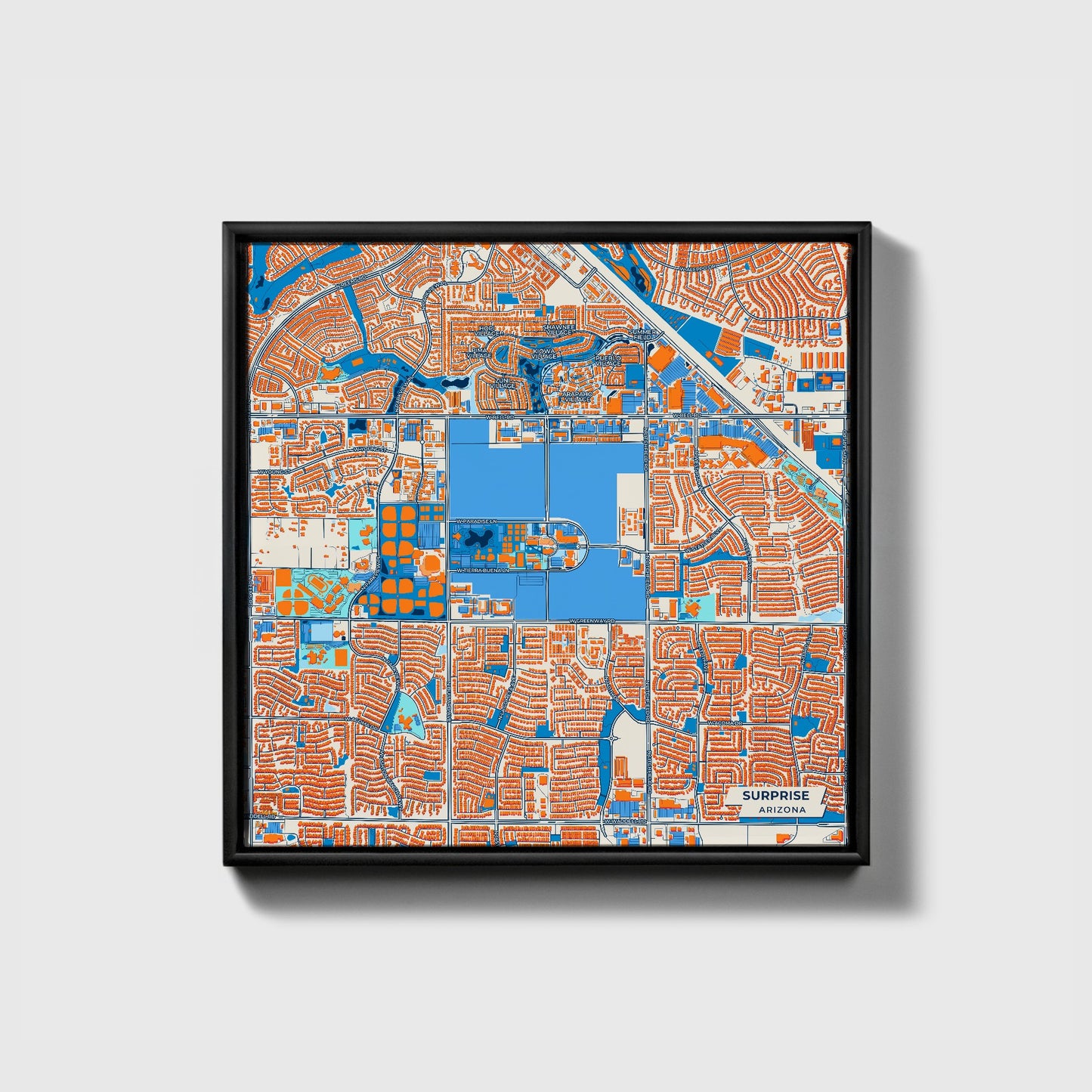 Surprise Arizona Colorful City Map Canvas Print • Black Framed