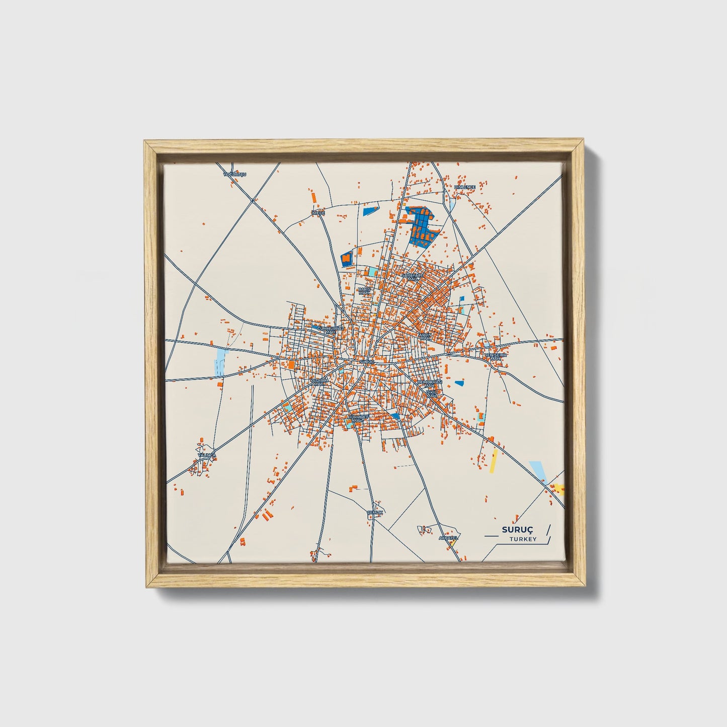 Suruç Turkey Colorful City Map Canvas Print • Natural Wooden Framed