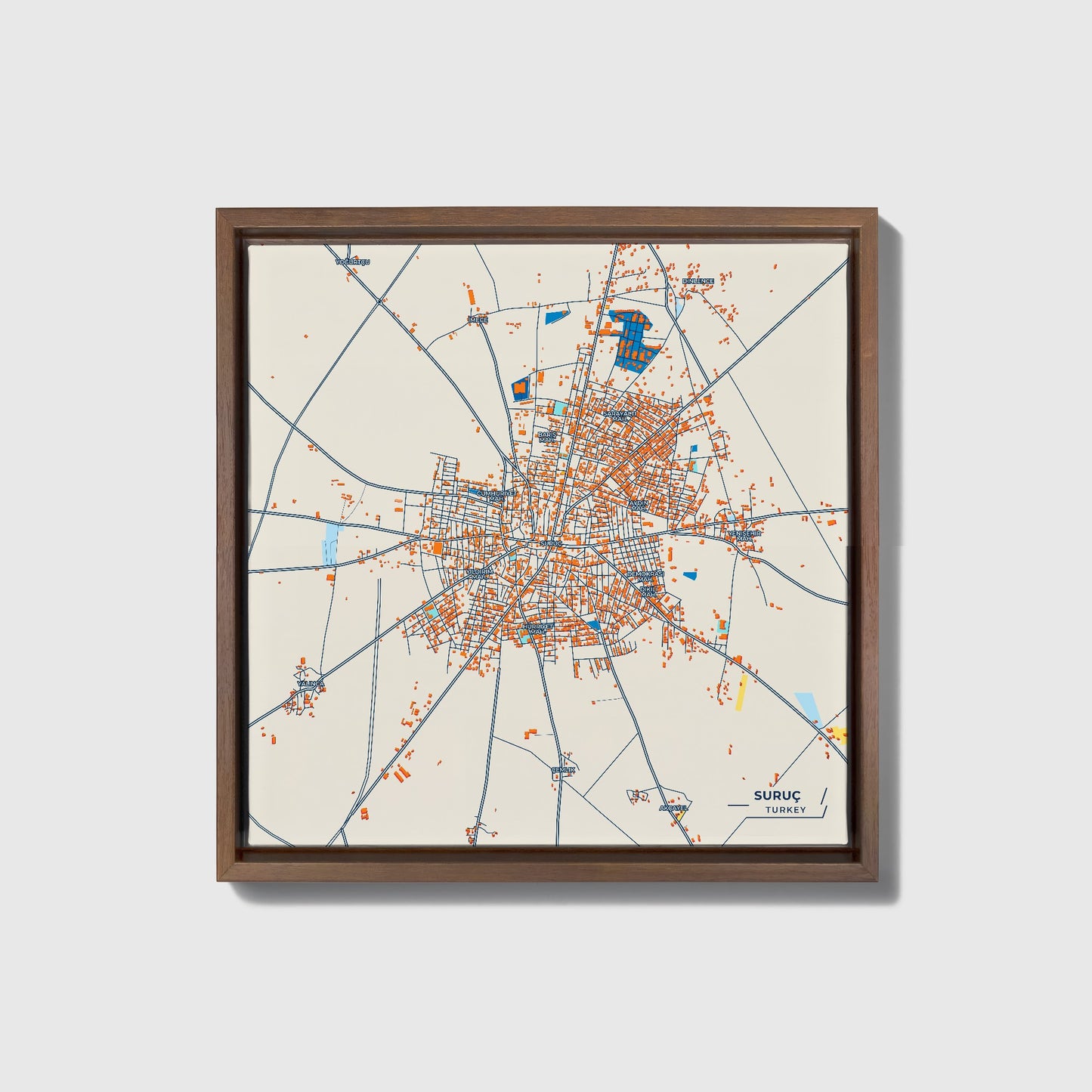 Suruç Turkey Colorful City Map Canvas Print • Dark Wooden Framed