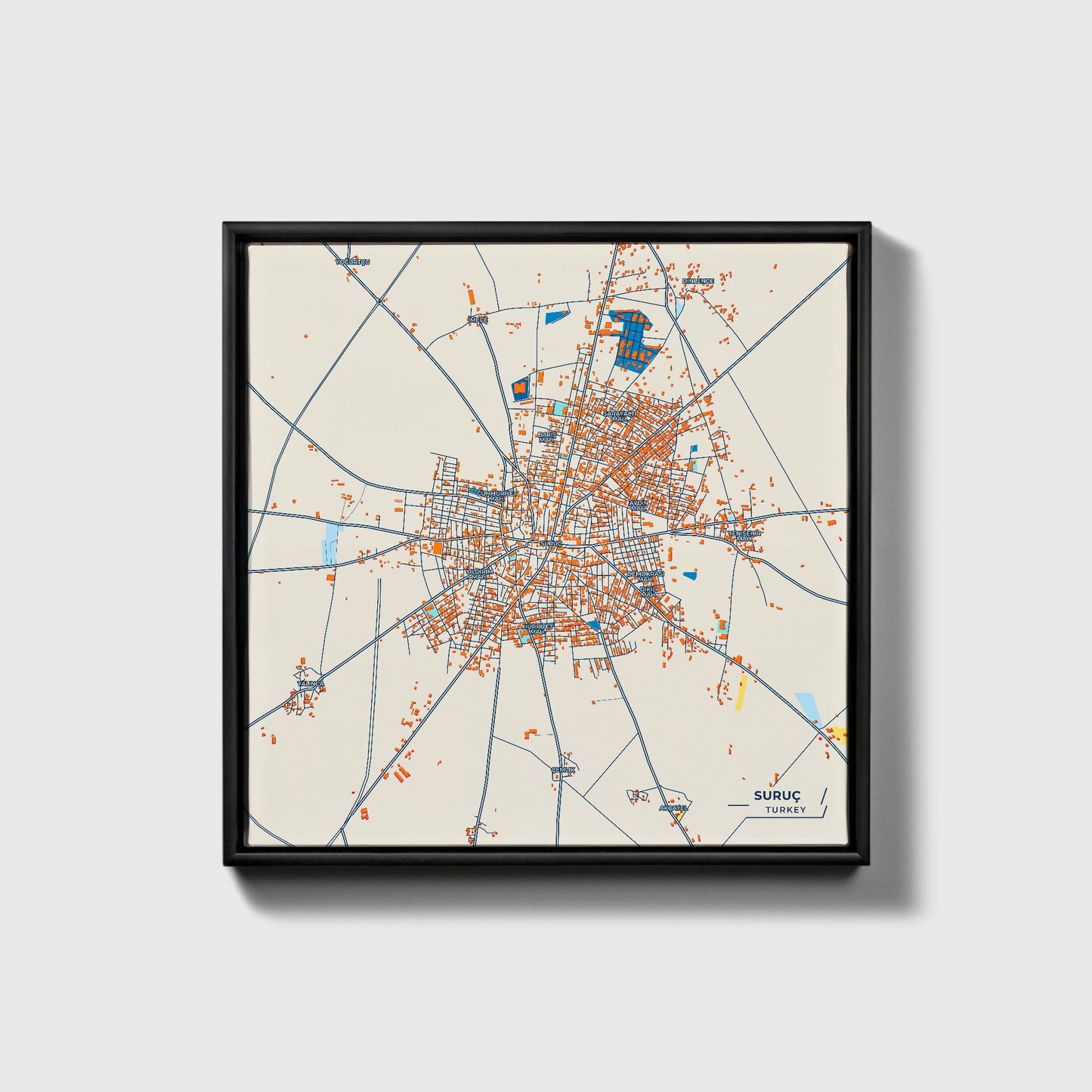 Suruç Turkey Colorful City Map Canvas Print • Black Framed