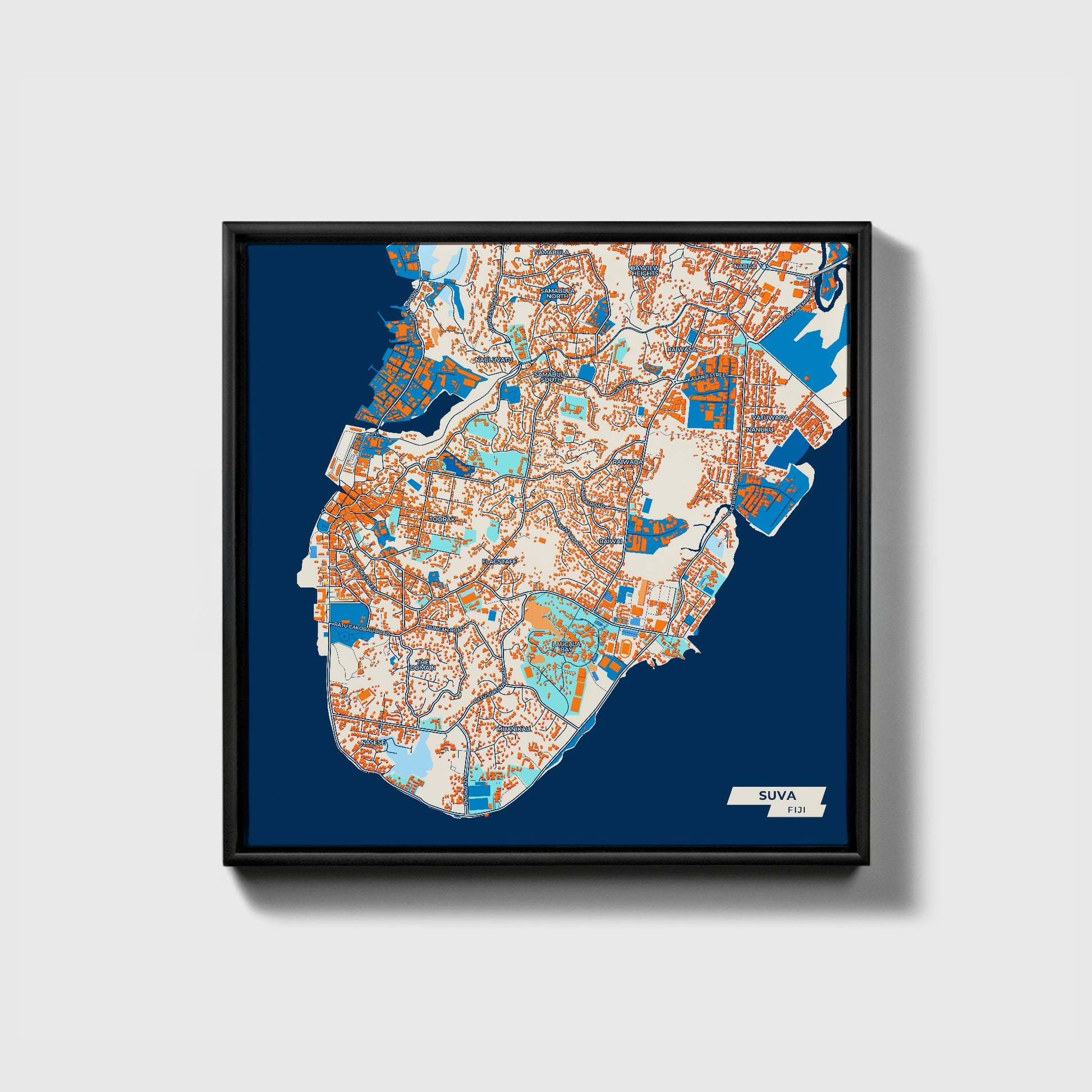 Suva Fiji Colorful City Map Canvas Print • Black Framed