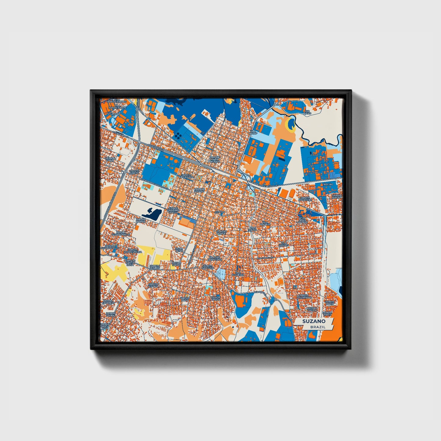 Suzano Brazil Colorful City Map Canvas Print • Black Framed