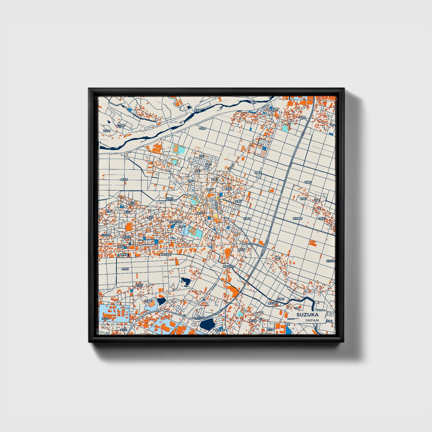 Suzuka Japan Colorful City Map Canvas Print • Black Framed