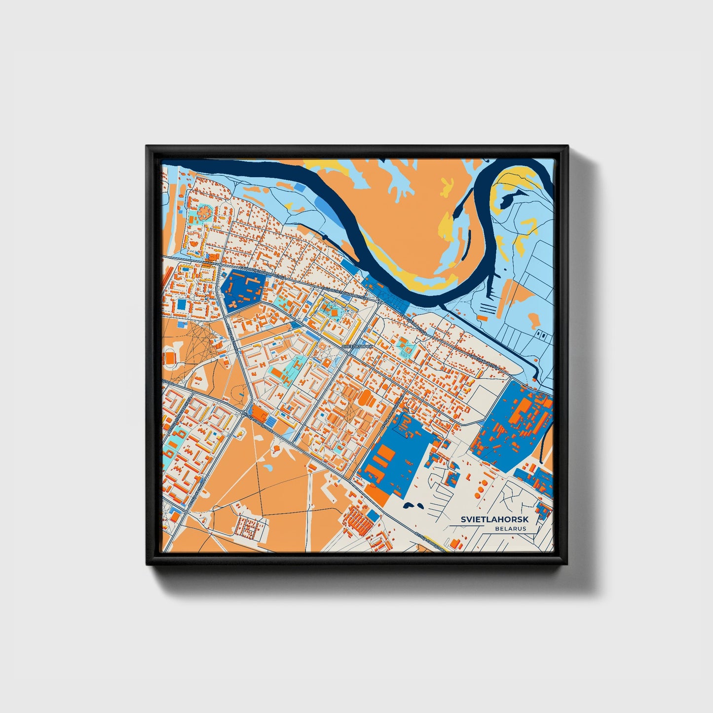 Svietlahorsk Belarus Colorful City Map Canvas Print • Black Framed