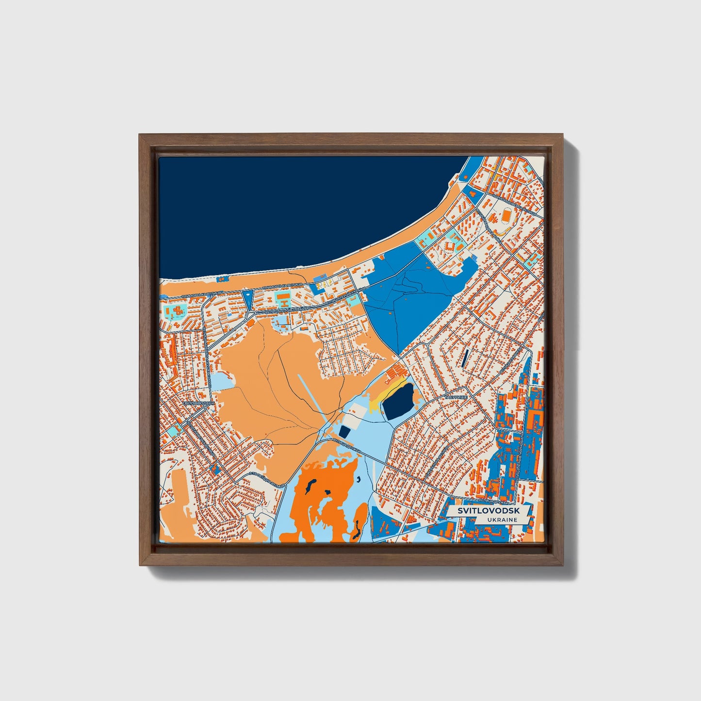 Світловодськ Ukraine Colorful City Map Canvas Print • Dark Wooden Framed