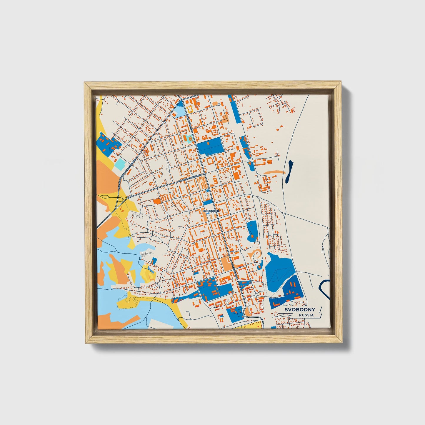 Свободном Russia Colorful City Map Canvas Print • Natural Wooden Framed