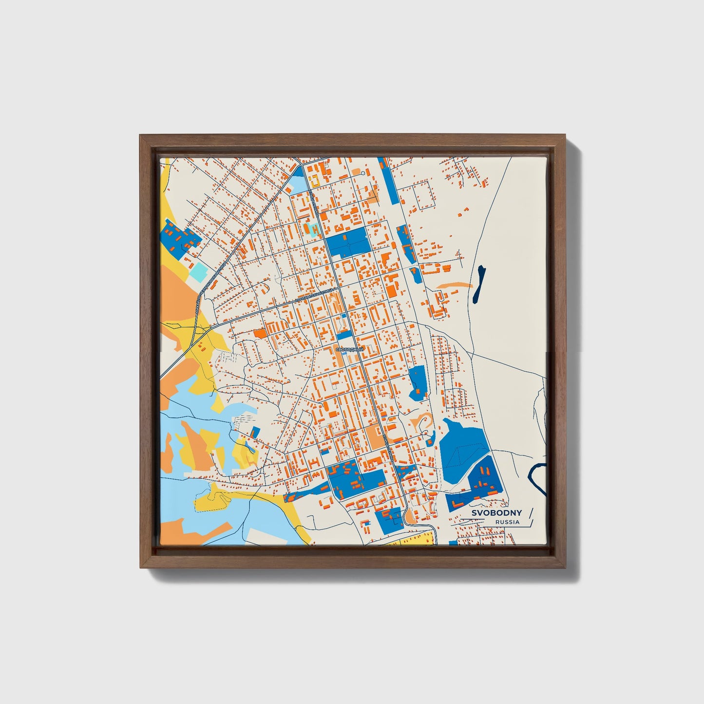 Свободном Russia Colorful City Map Canvas Print • Dark Wooden Framed