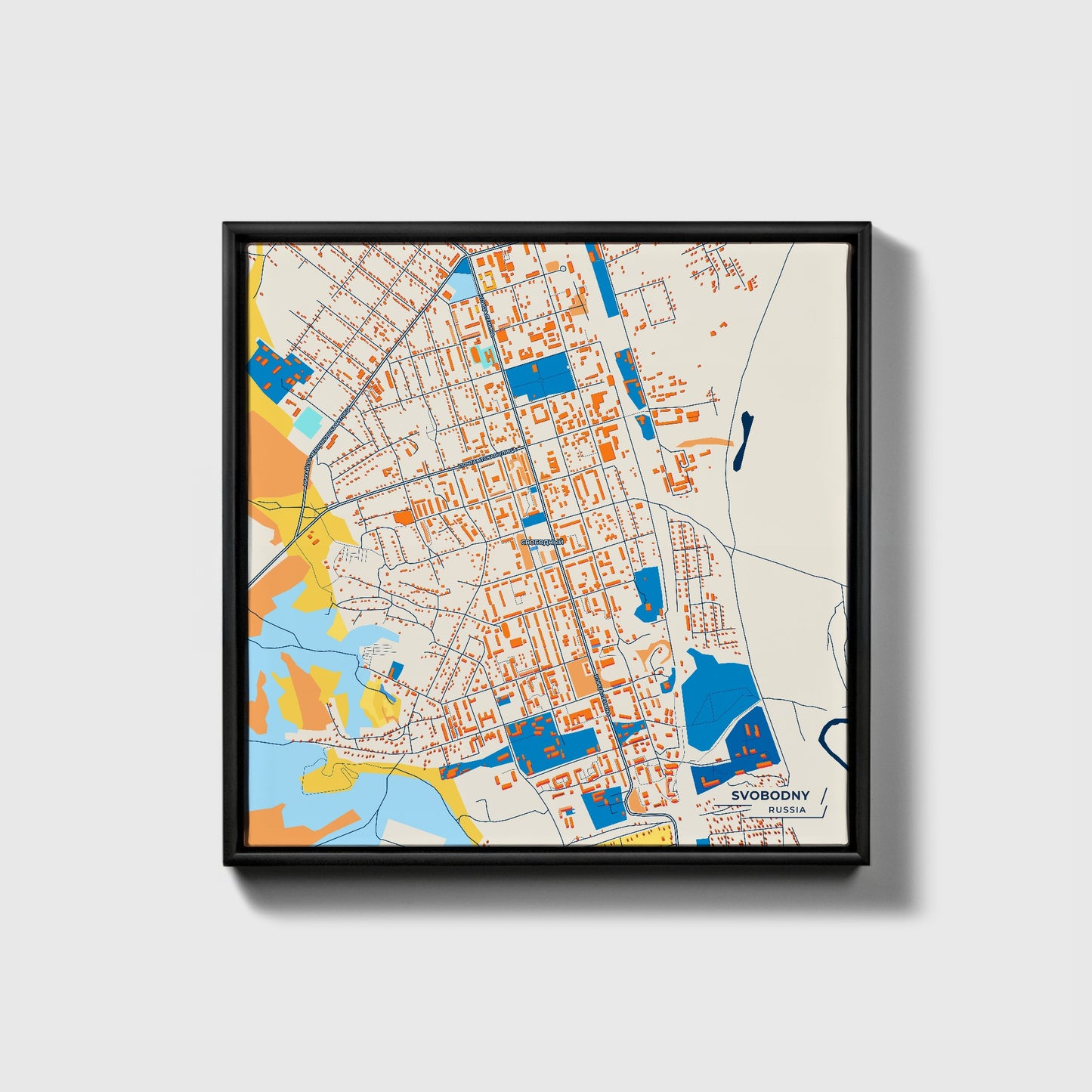 Свободном Russia Colorful City Map Canvas Print • Black Framed