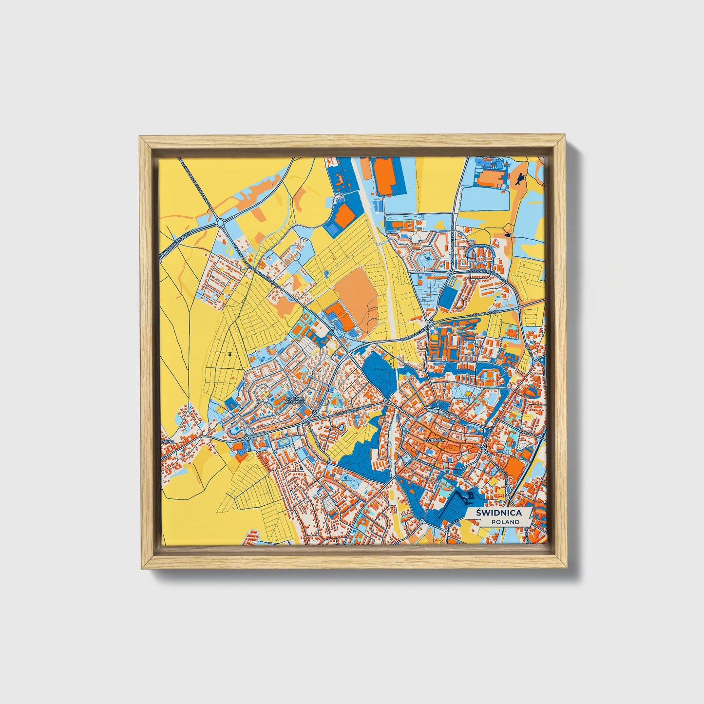 Świdnica Poland Colorful City Map Canvas Print • Natural Wooden Framed