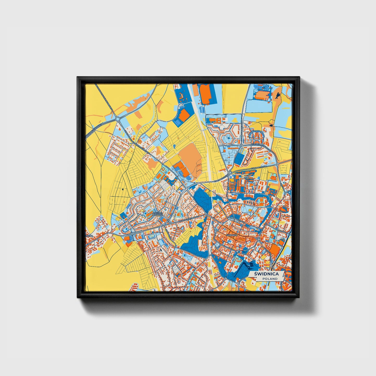 Świdnica Poland Colorful City Map Canvas Print • Black Framed
