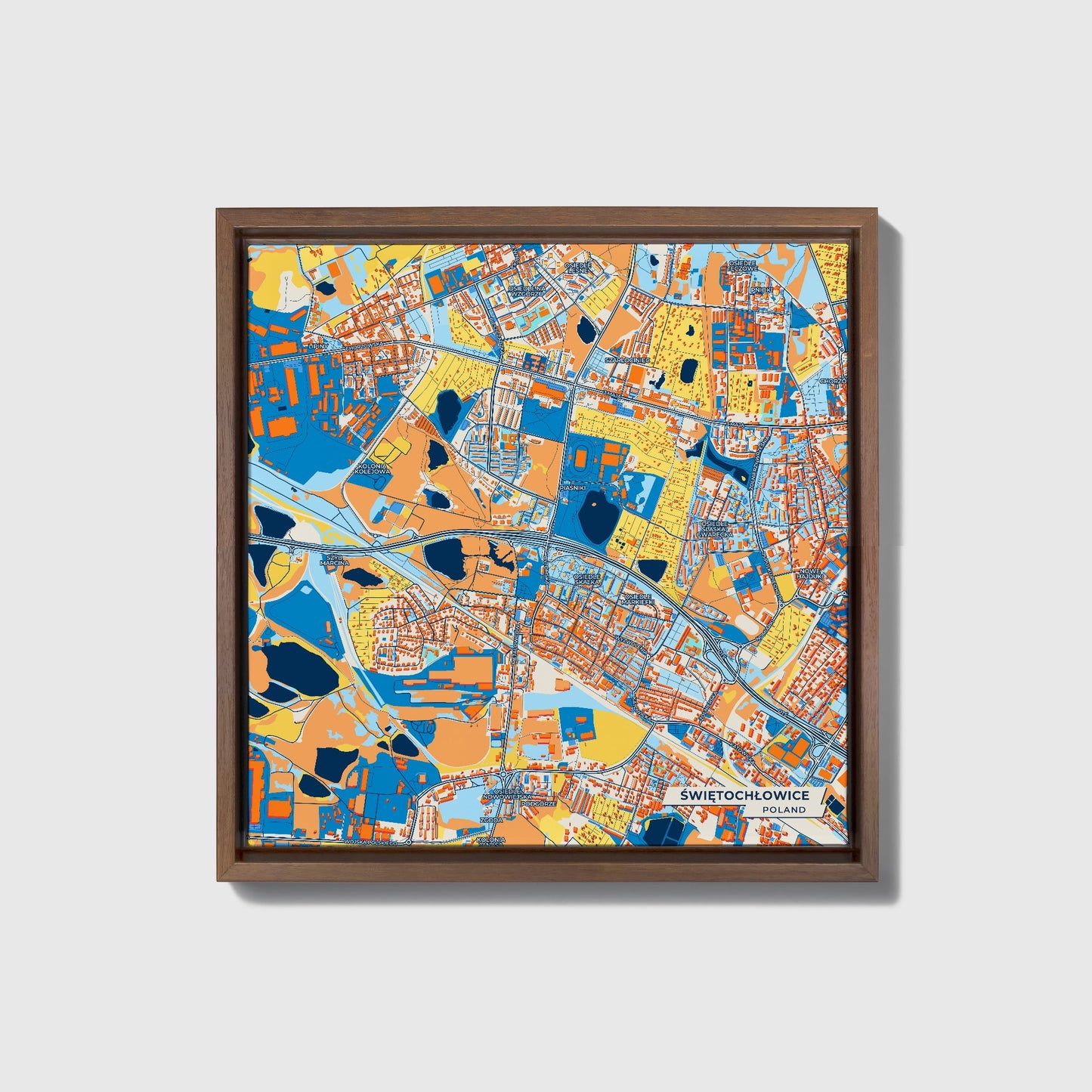 Świętochłowice Poland Colorful City Map Canvas Print • Dark Wooden Framed