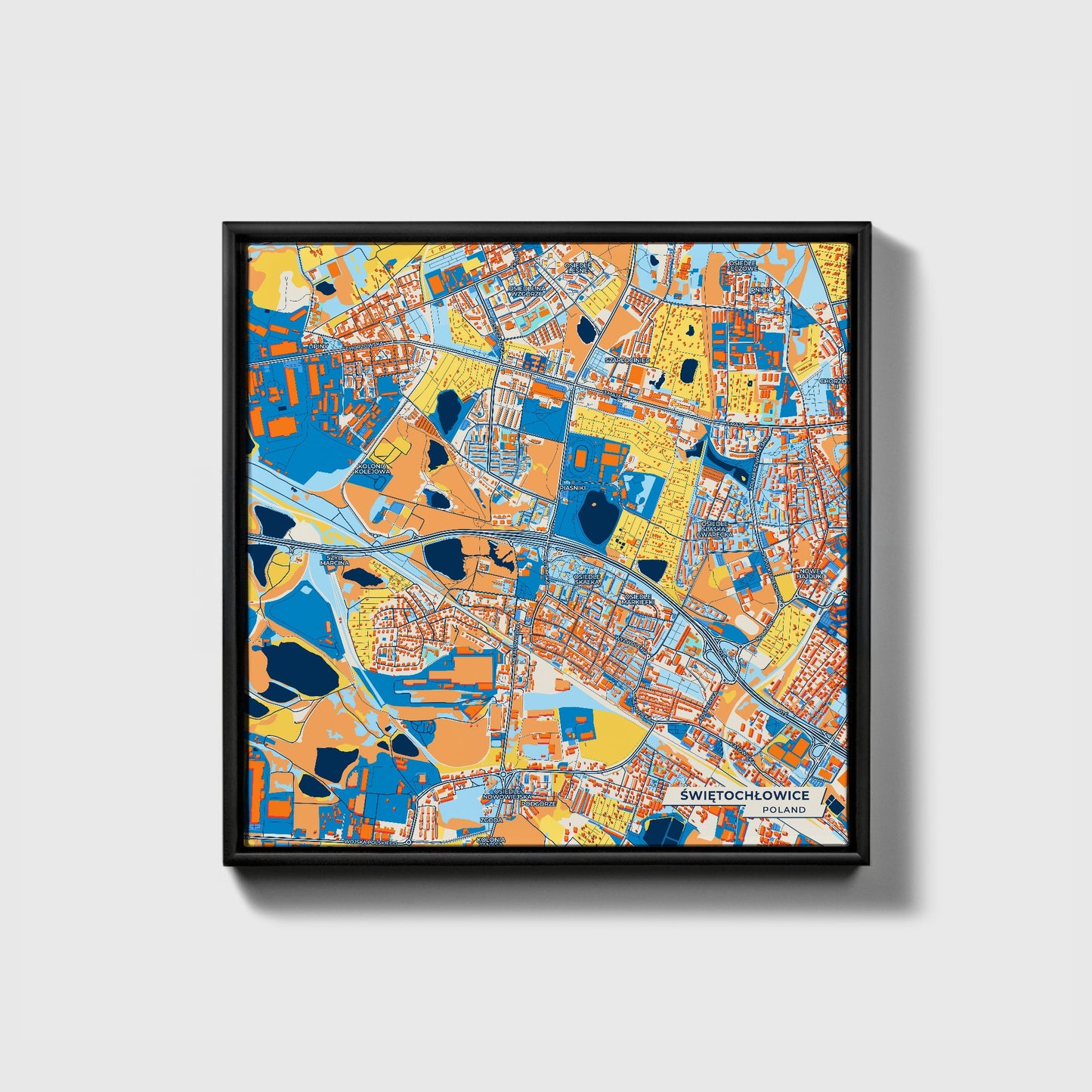 Świętochłowice Poland Colorful City Map Canvas Print • Black Framed