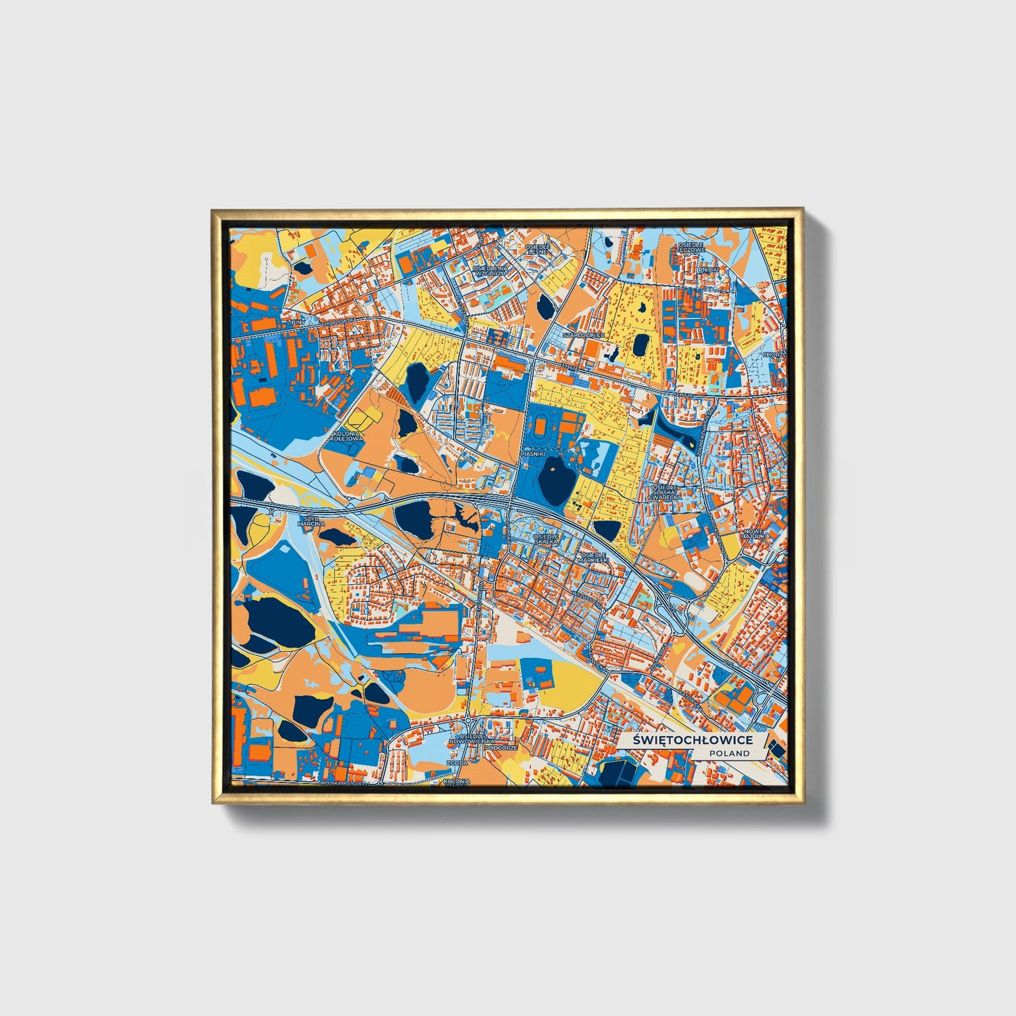 Świętochłowice Poland Colorful City Map Canvas Print • Gold Framed