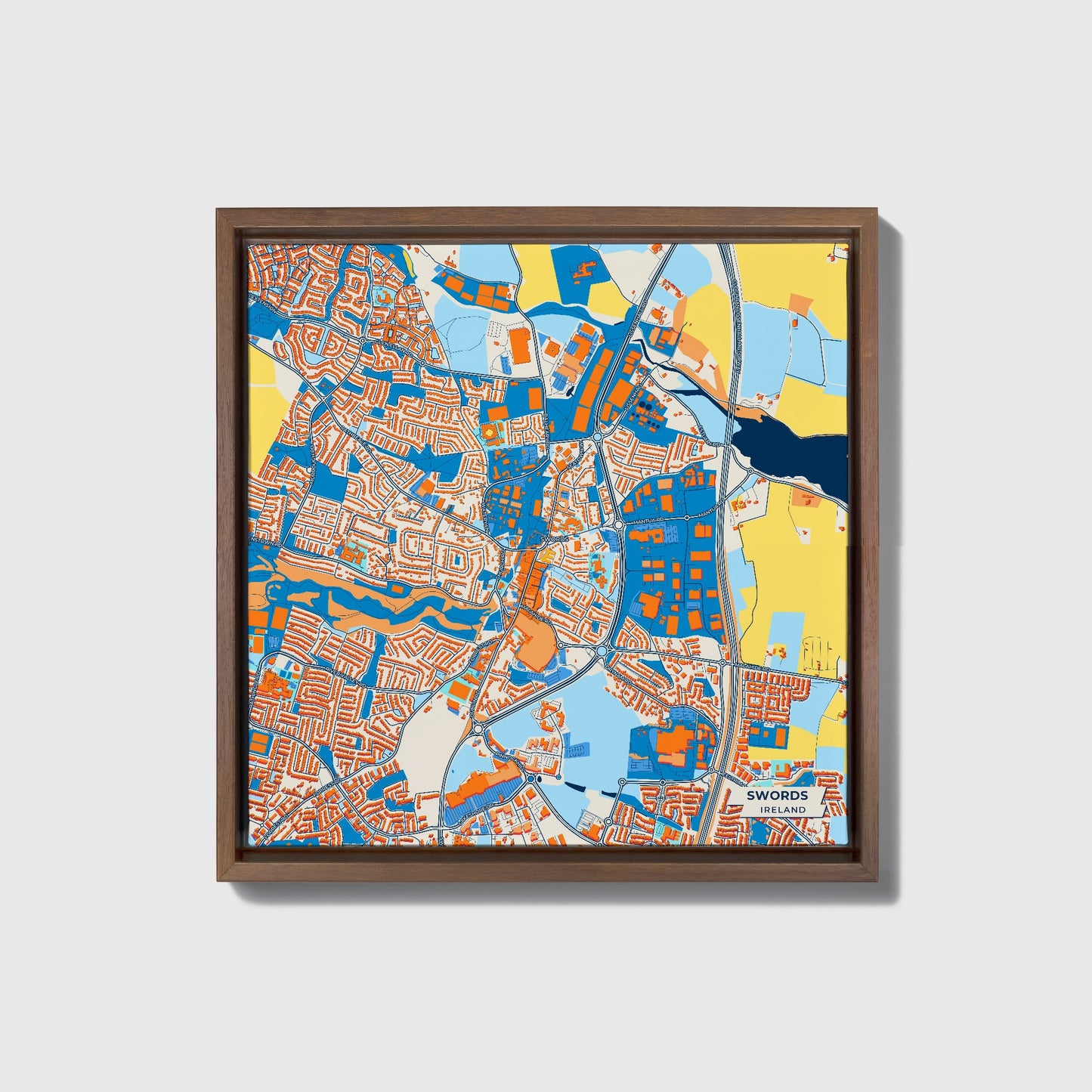 Swords Ireland Colorful City Map Canvas Print • Dark Wooden Framed