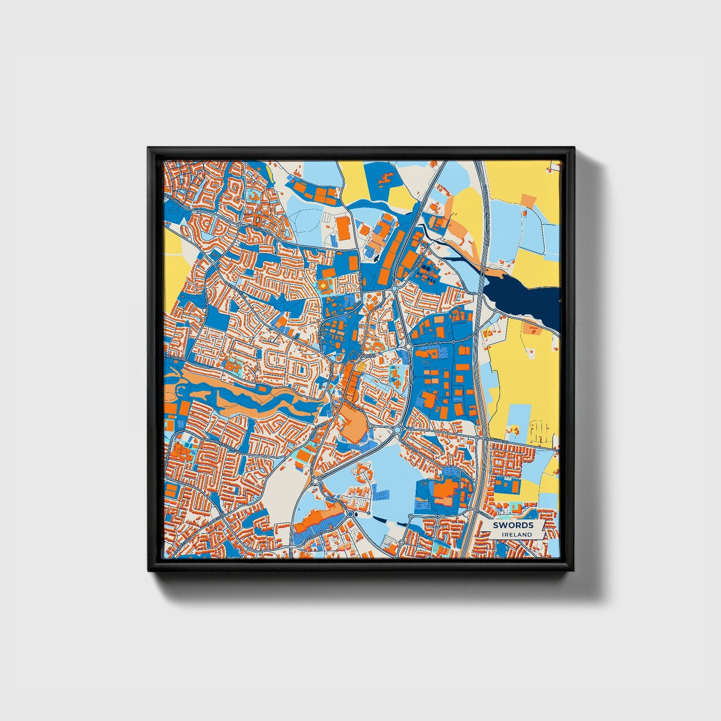 Swords Ireland Colorful City Map Canvas Print • Black Framed