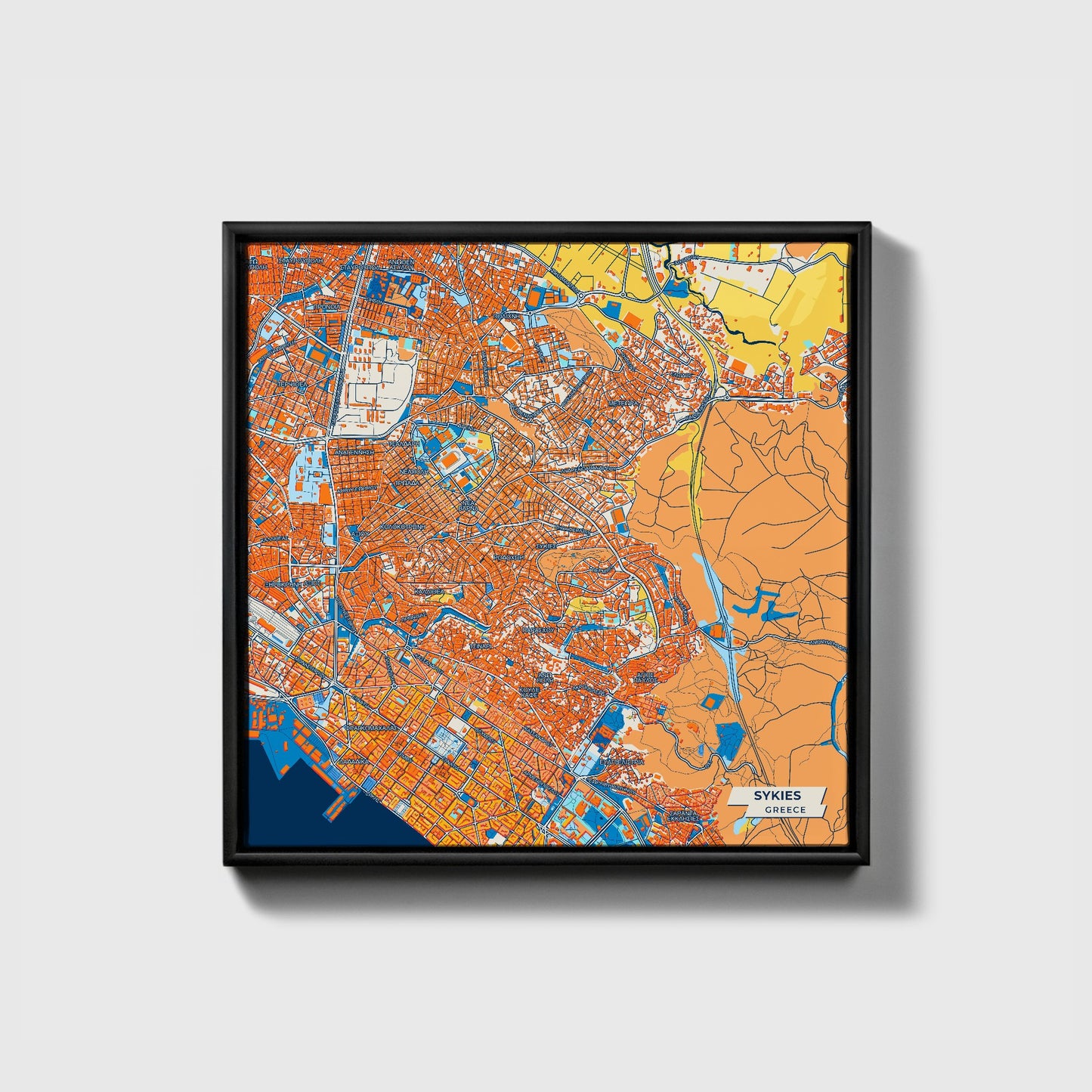 Συκιες Greece Colorful City Map Canvas Print • Black Framed