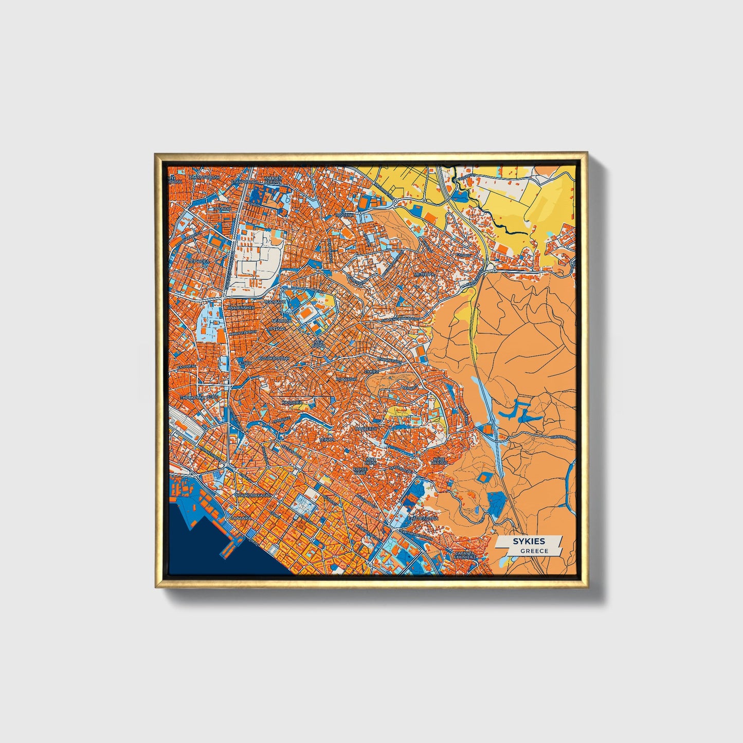 Συκιες Greece Colorful City Map Canvas Print • Gold Framed