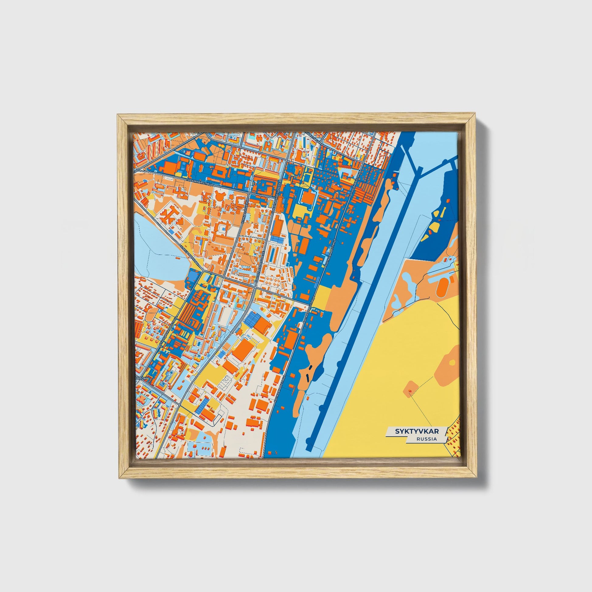 Syktyvkar Russia Colorful City Map Canvas Print • Natural Wooden Framed