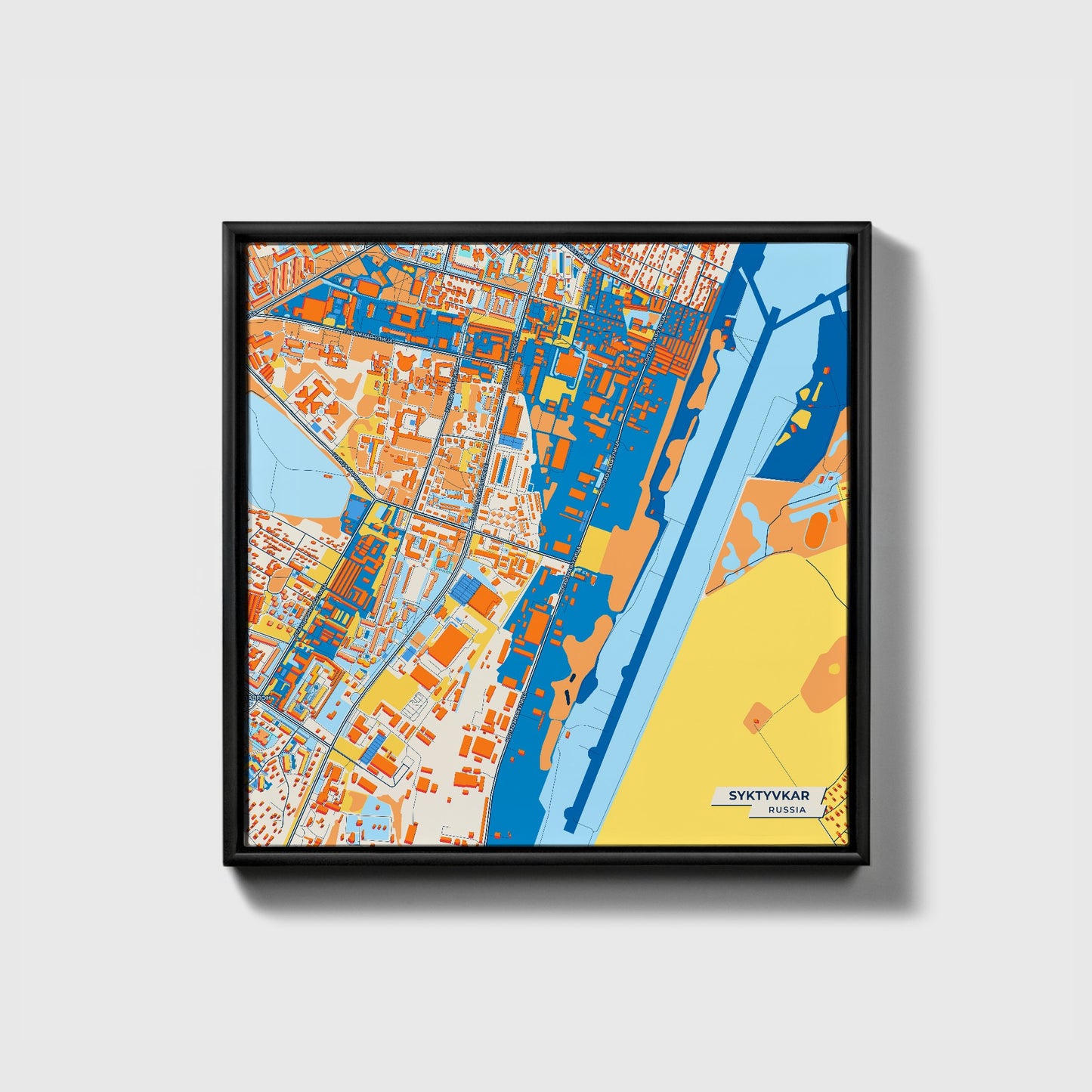 Syktyvkar Russia Colorful City Map Canvas Print • Black Framed