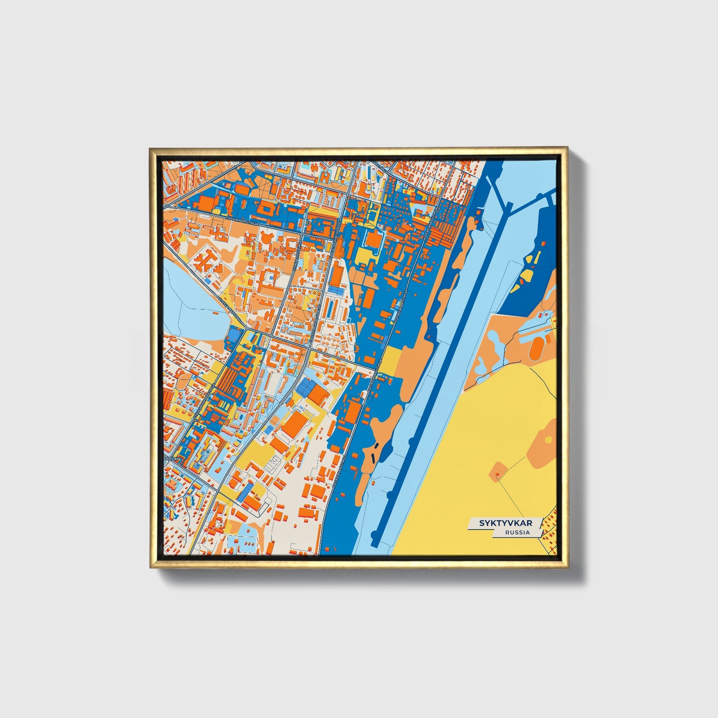 Syktyvkar Russia Colorful City Map Canvas Print • Gold Framed