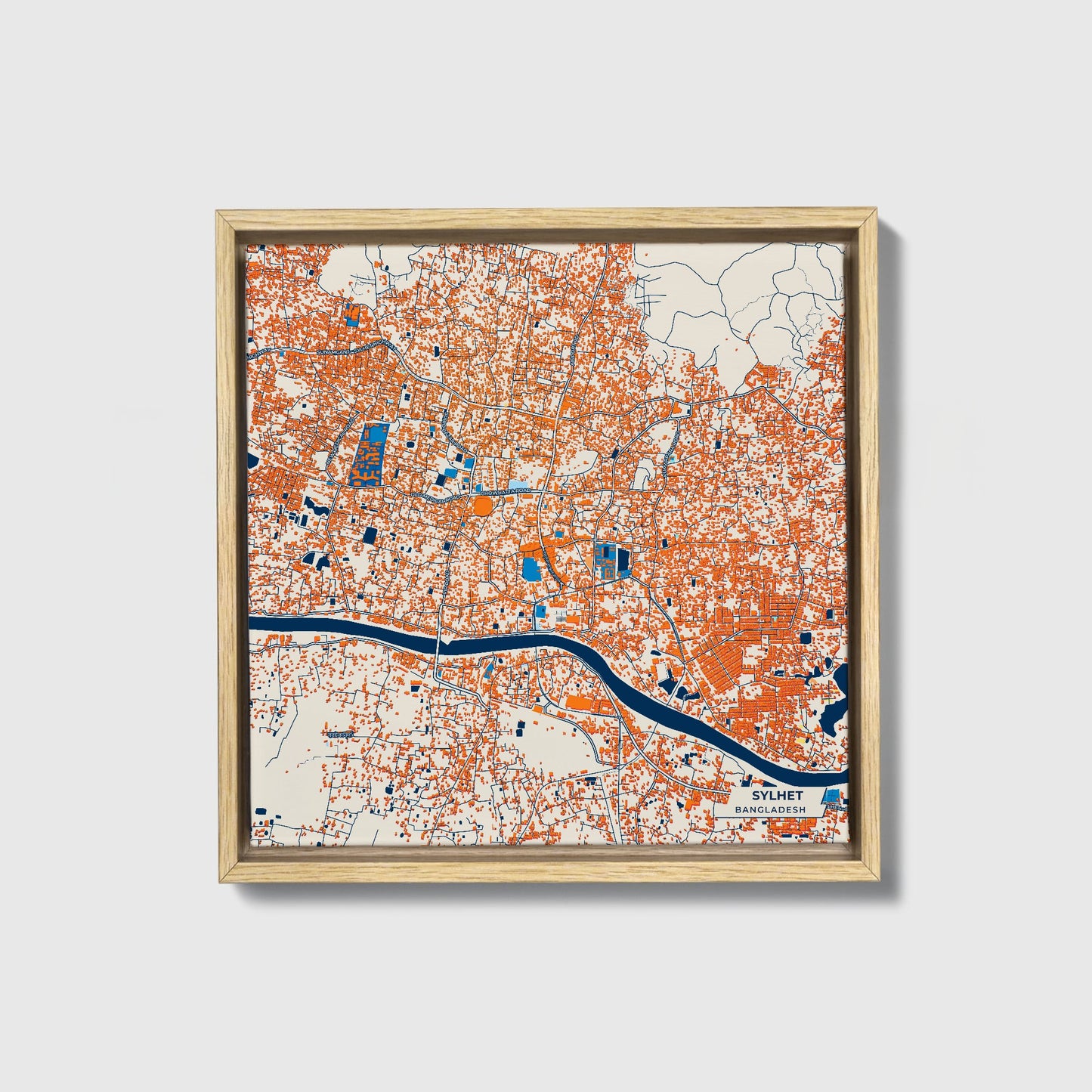 Sylhet Bangladesh Colorful City Map Canvas Print • Natural Wooden Framed