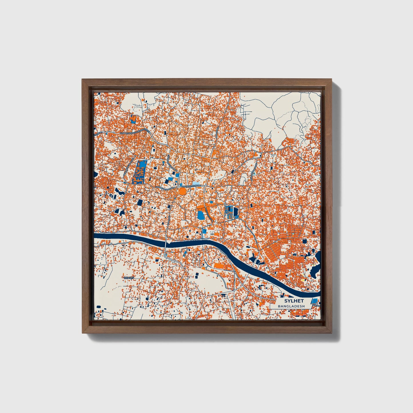 Sylhet Bangladesh Colorful City Map Canvas Print • Dark Wooden Framed