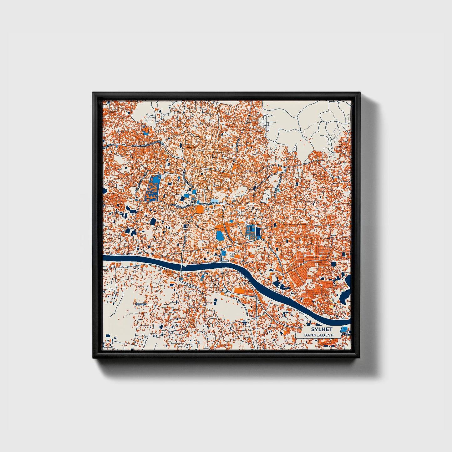 Sylhet Bangladesh Colorful City Map Canvas Print • Black Framed