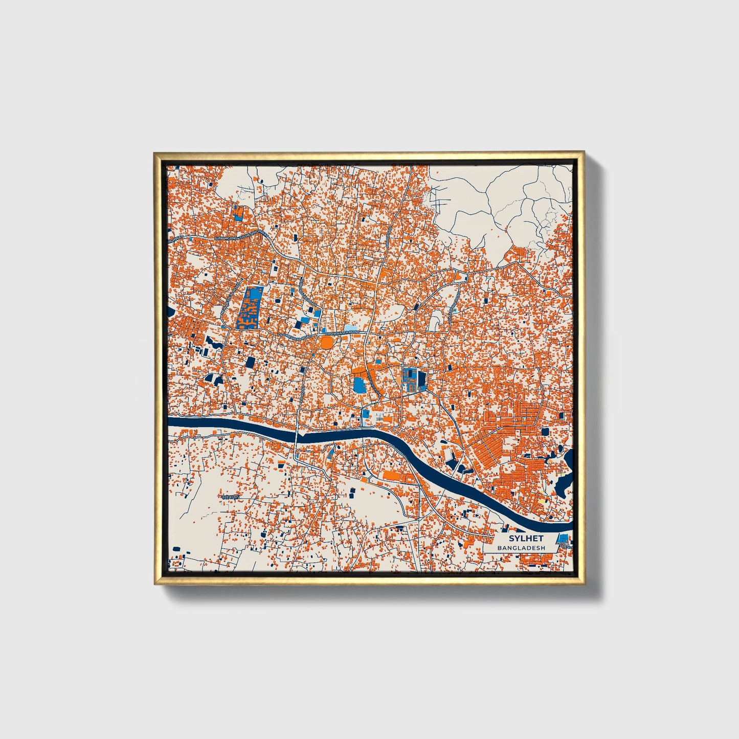 Sylhet Bangladesh Colorful City Map Canvas Print • Gold Framed