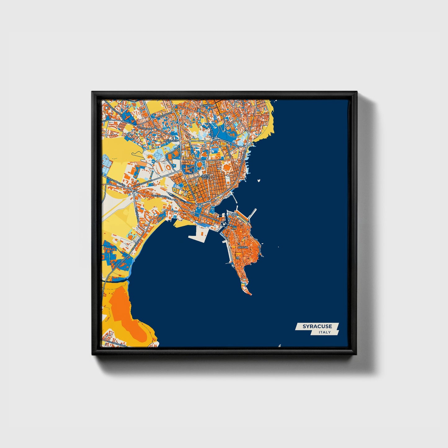 Siracua Italy Colorful City Map Canvas Print • Black Framed