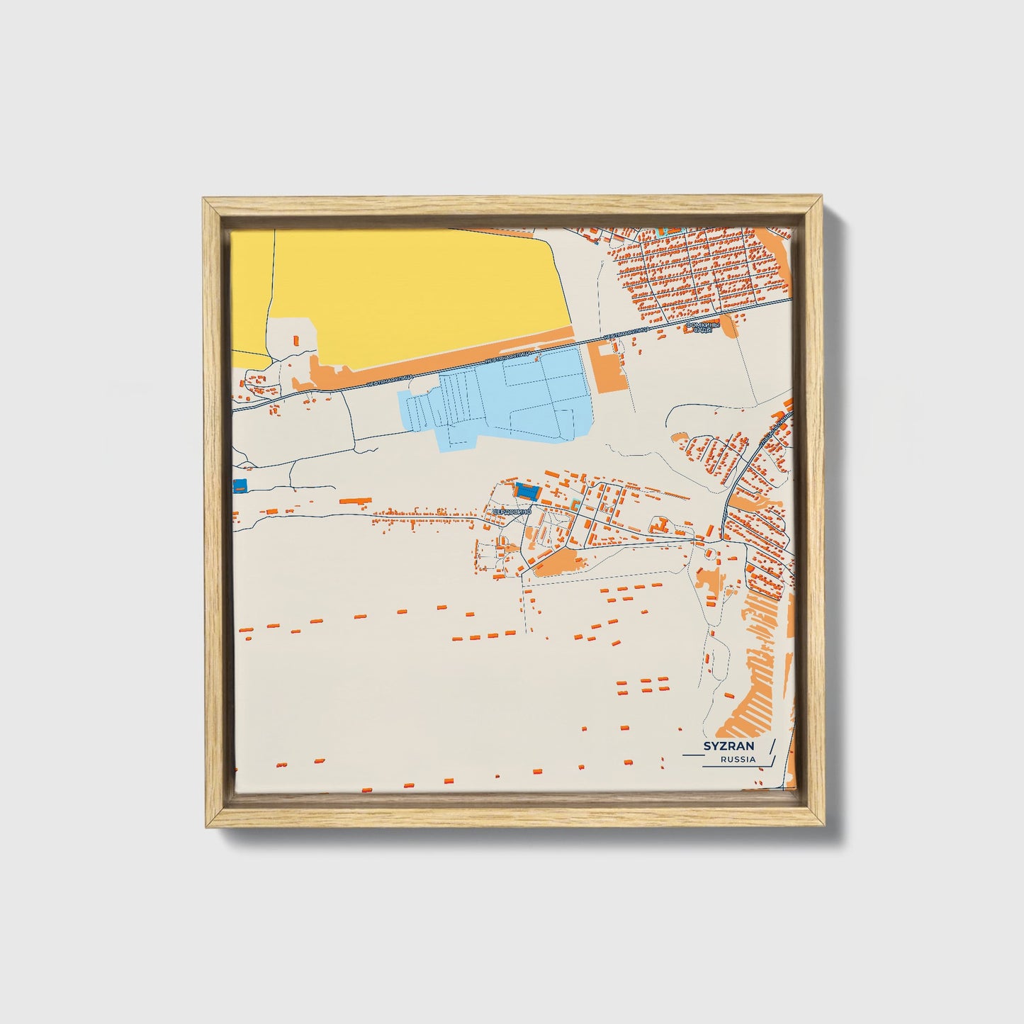 Сызрани Russia Colorful City Map Canvas Print • Natural Wooden Framed