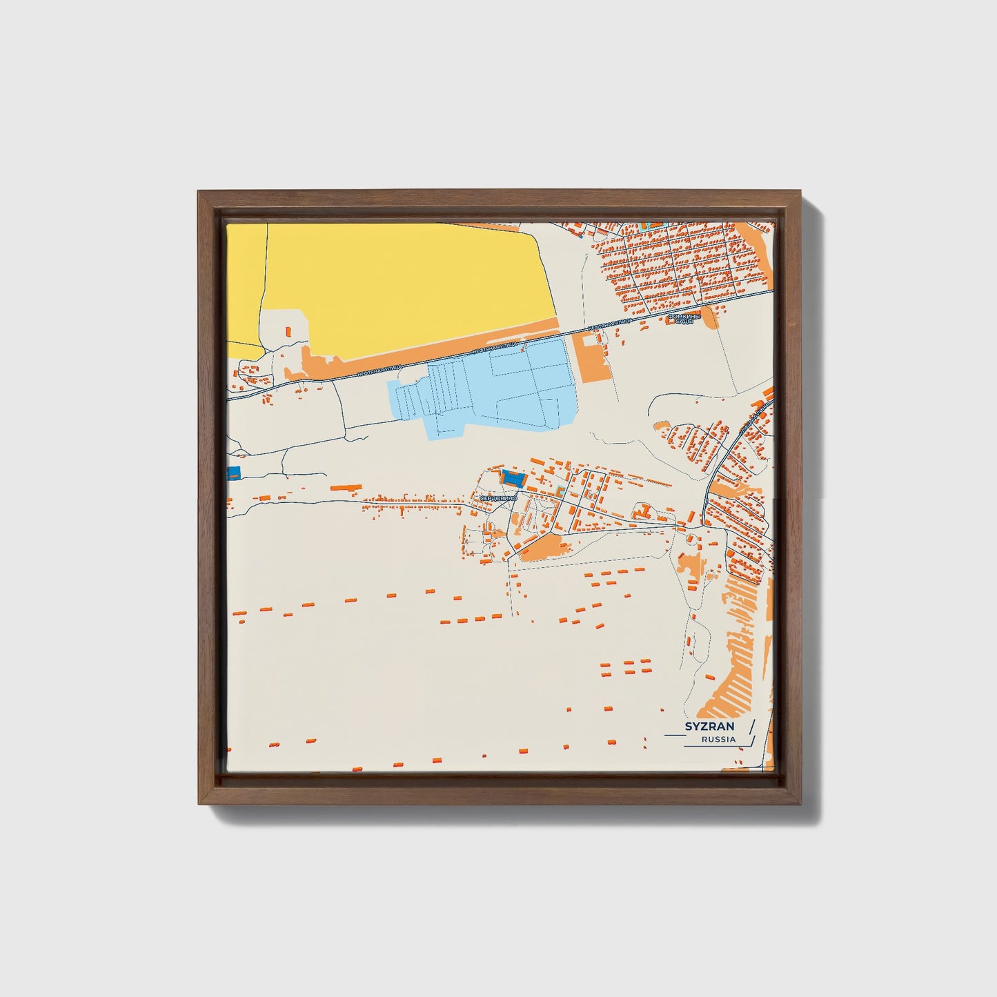 Сызрани Russia Colorful City Map Canvas Print • Dark Wooden Framed
