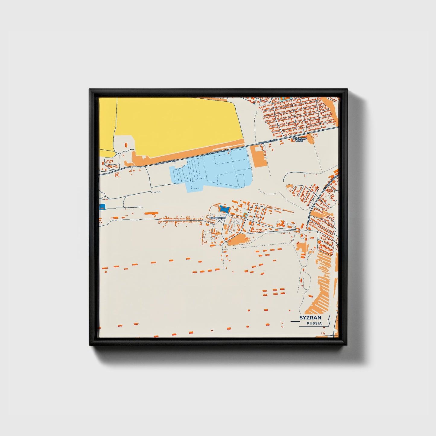 Сызрани Russia Colorful City Map Canvas Print • Black Framed