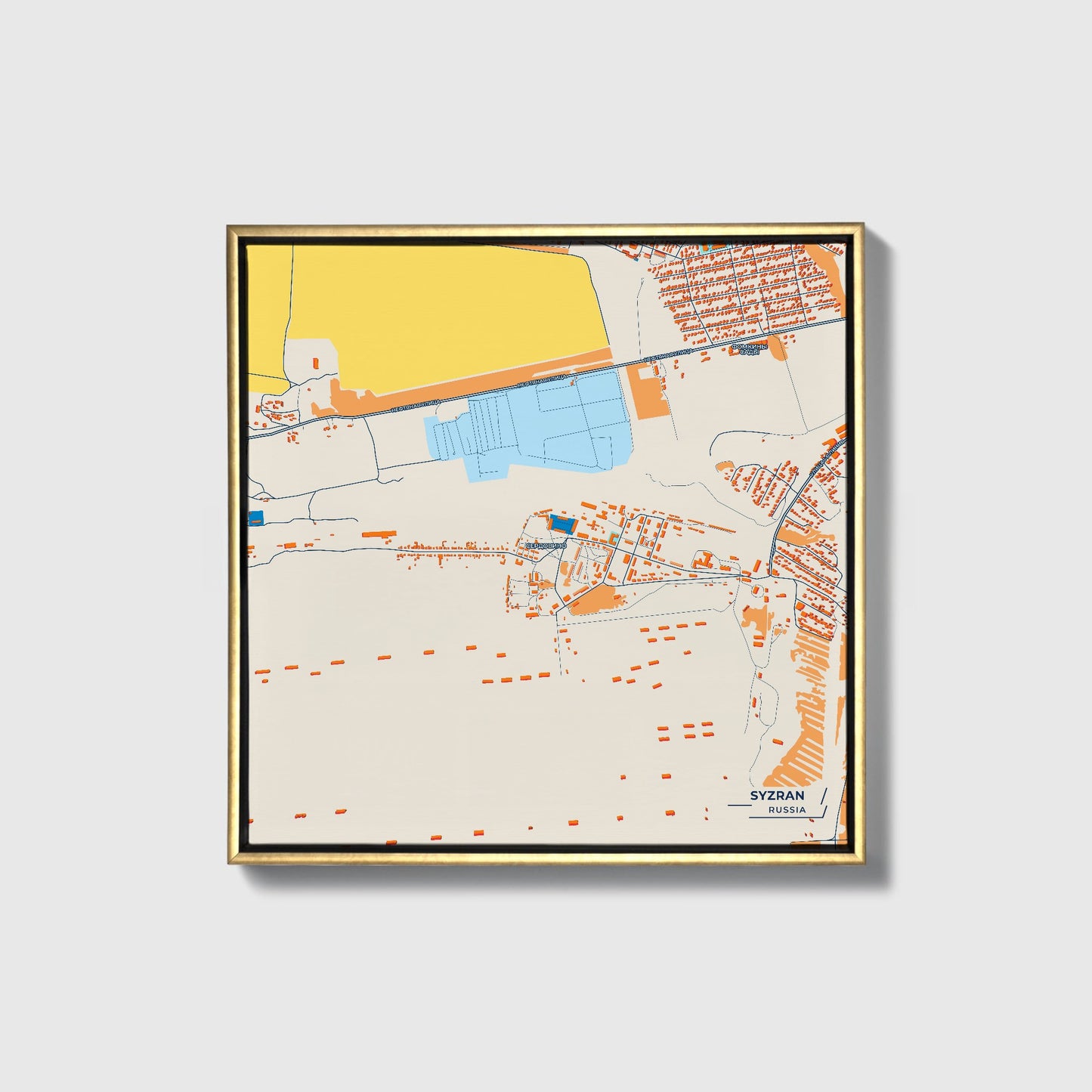 Сызрани Russia Colorful City Map Canvas Print • Gold Framed