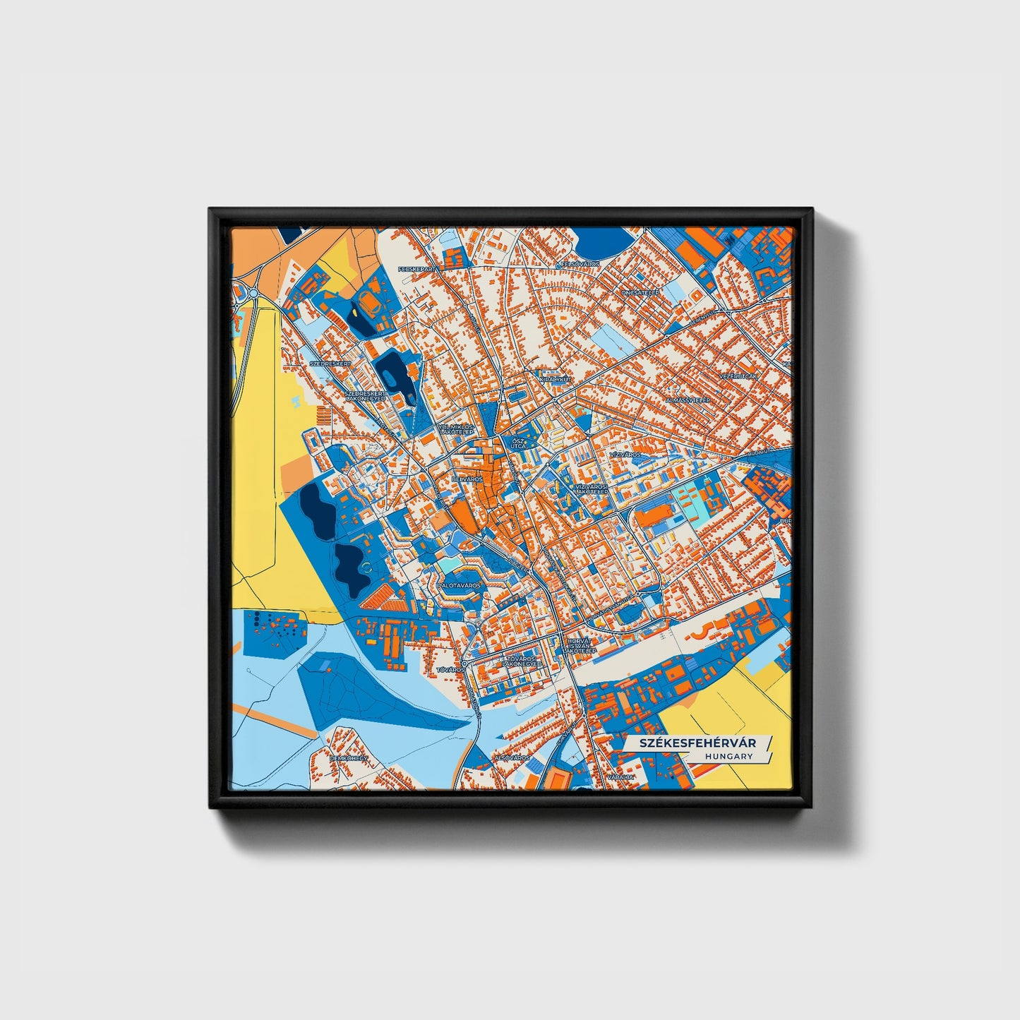 Székesfehérvár Hungary Colorful City Map Canvas Print • Black Framed