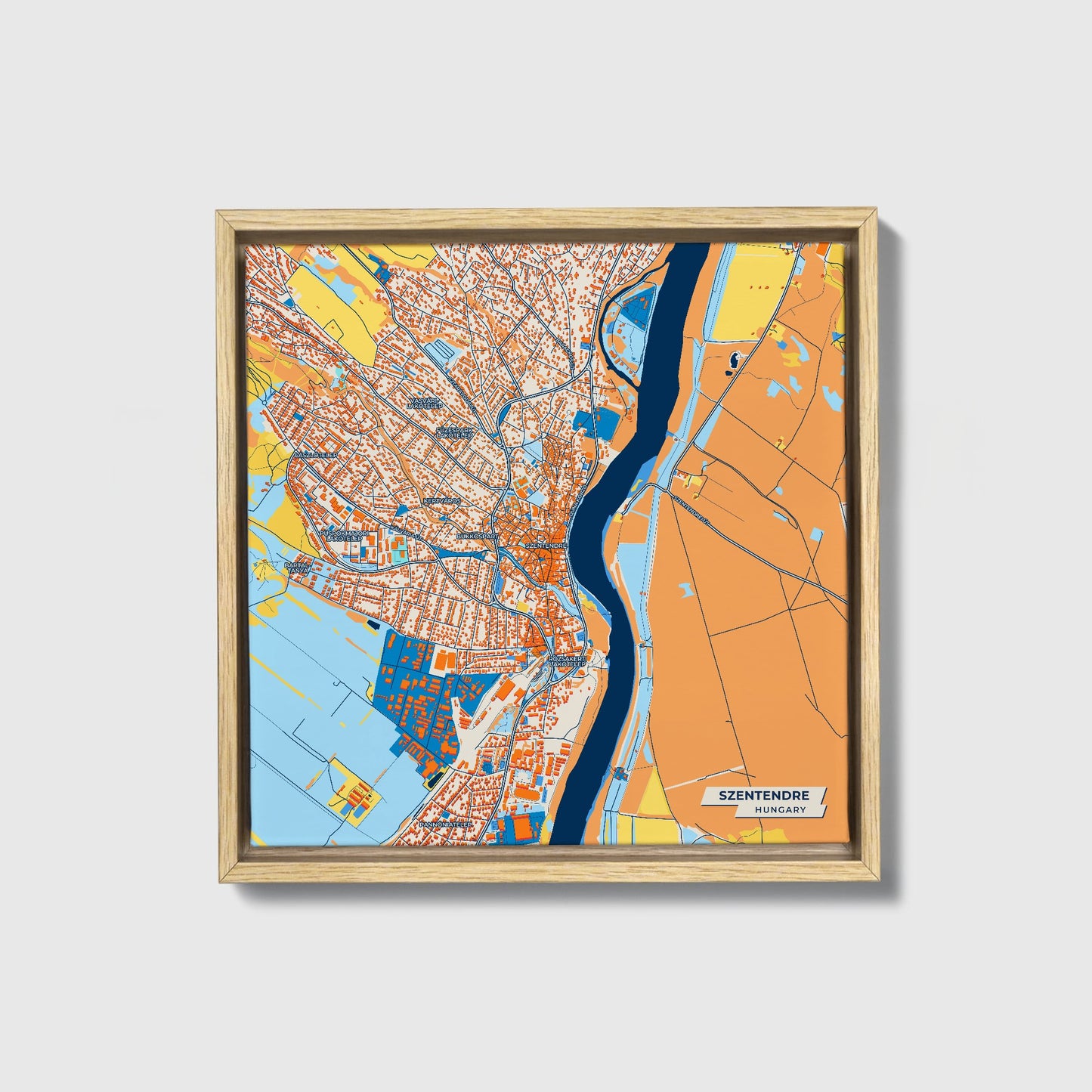 Szentendre Hungary Colorful City Map Canvas Print • Natural Wooden Framed