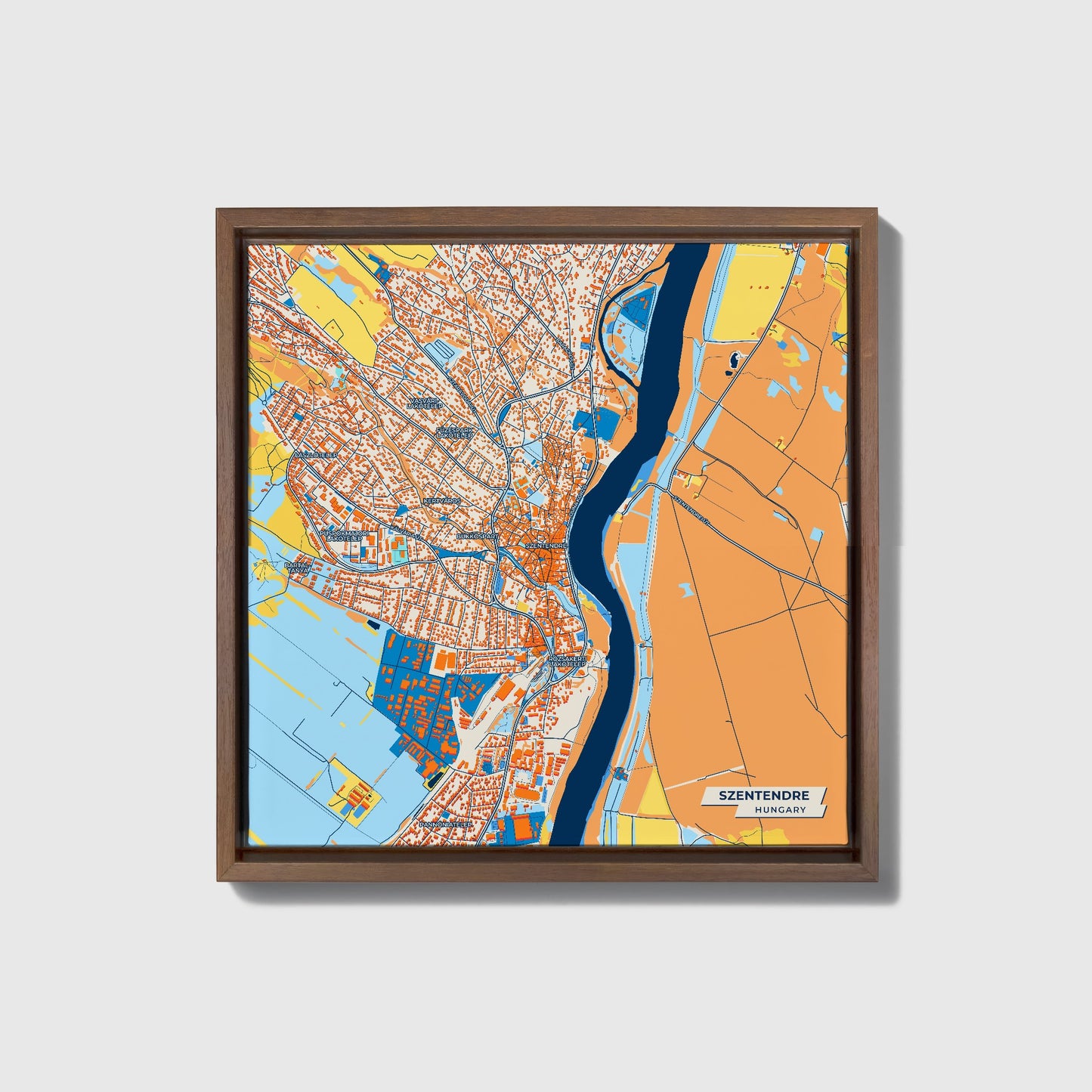 Szentendre Hungary Colorful City Map Canvas Print • Dark Wooden Framed