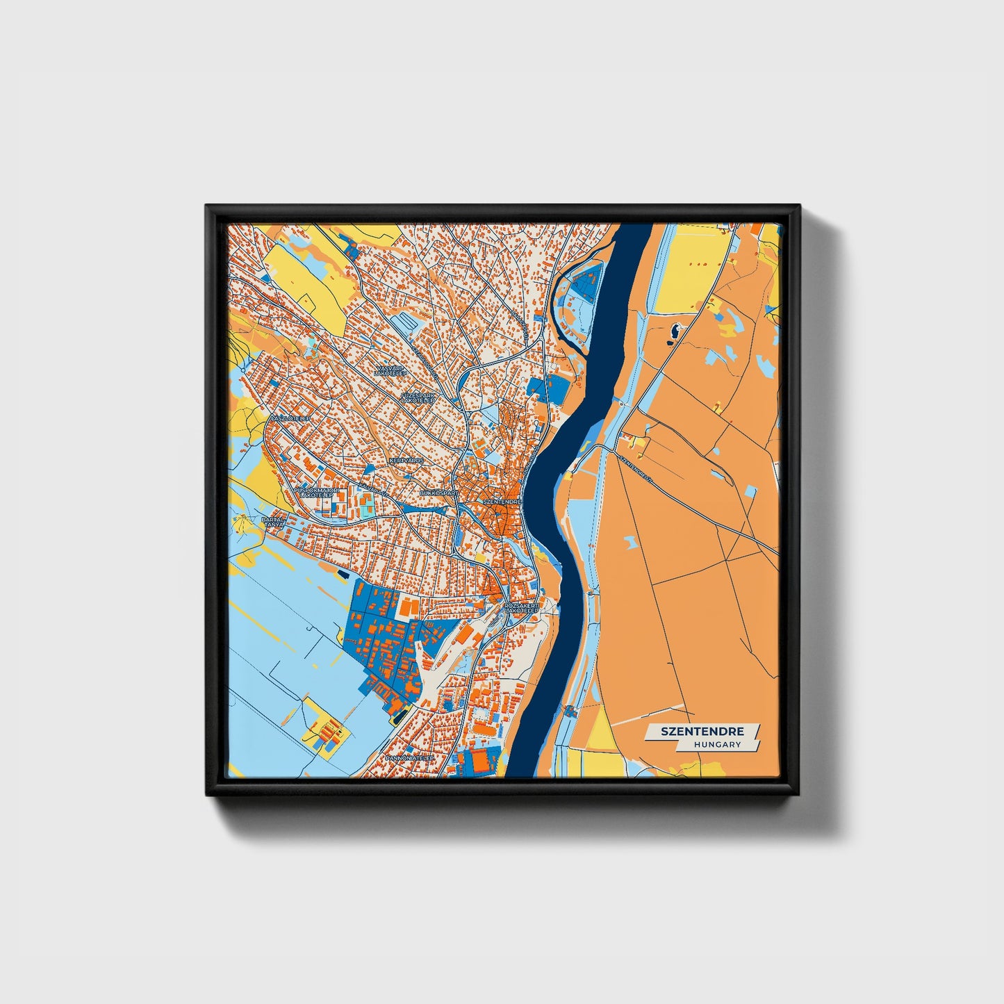 Szentendre Hungary Colorful City Map Canvas Print • Black Framed