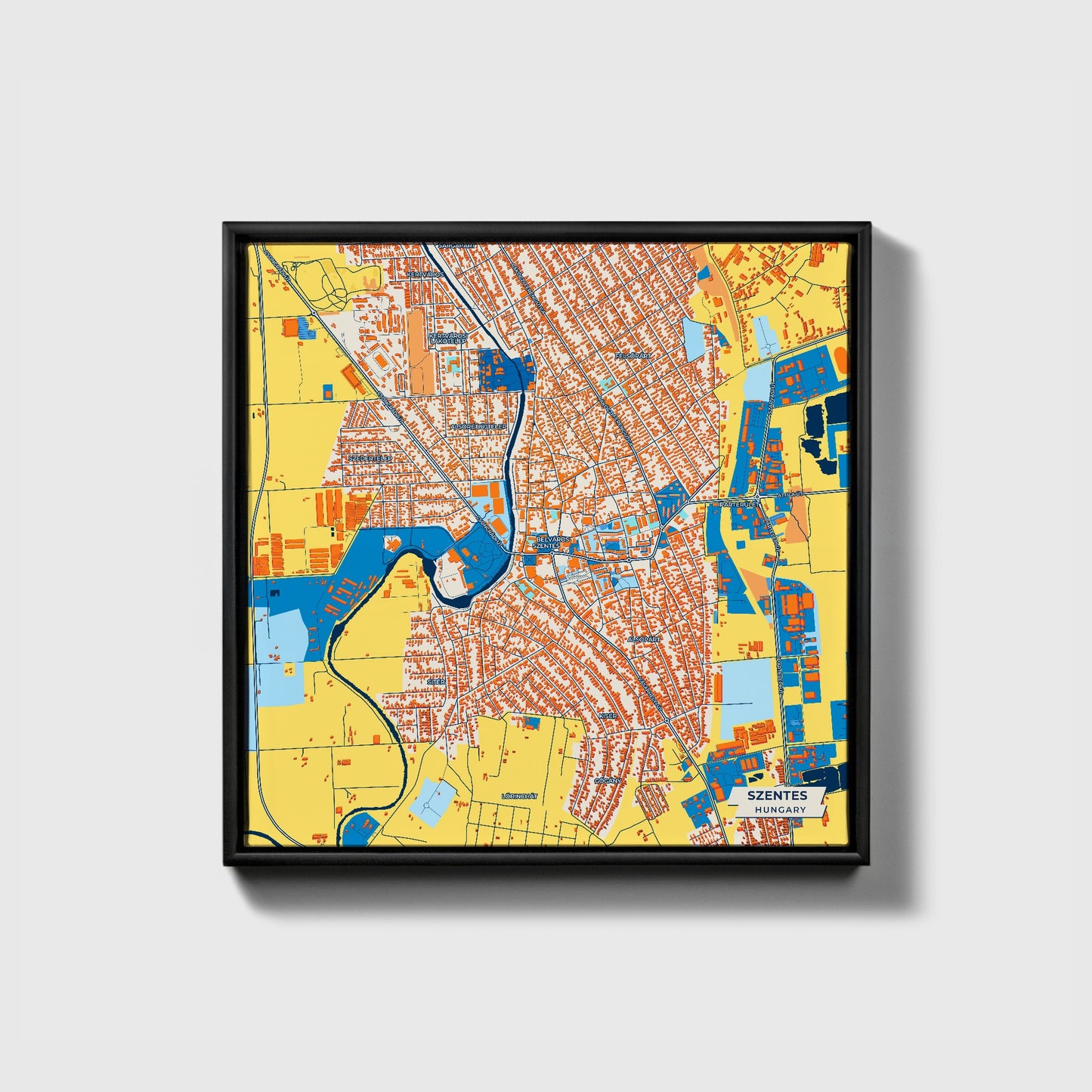 Szentes Hungary Colorful City Map Canvas Print • Black Framed