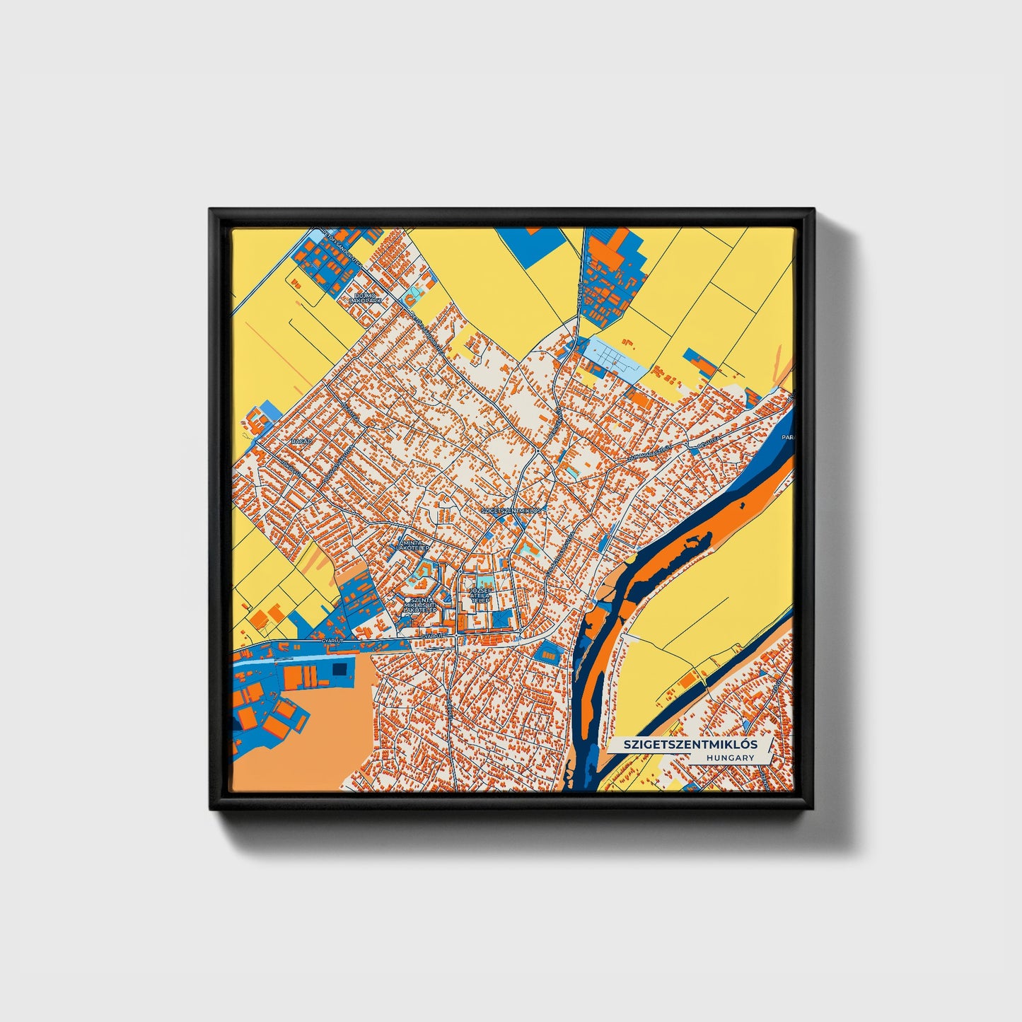 Szigetszentmiklós Hungary Colorful City Map Canvas Print • Black Framed