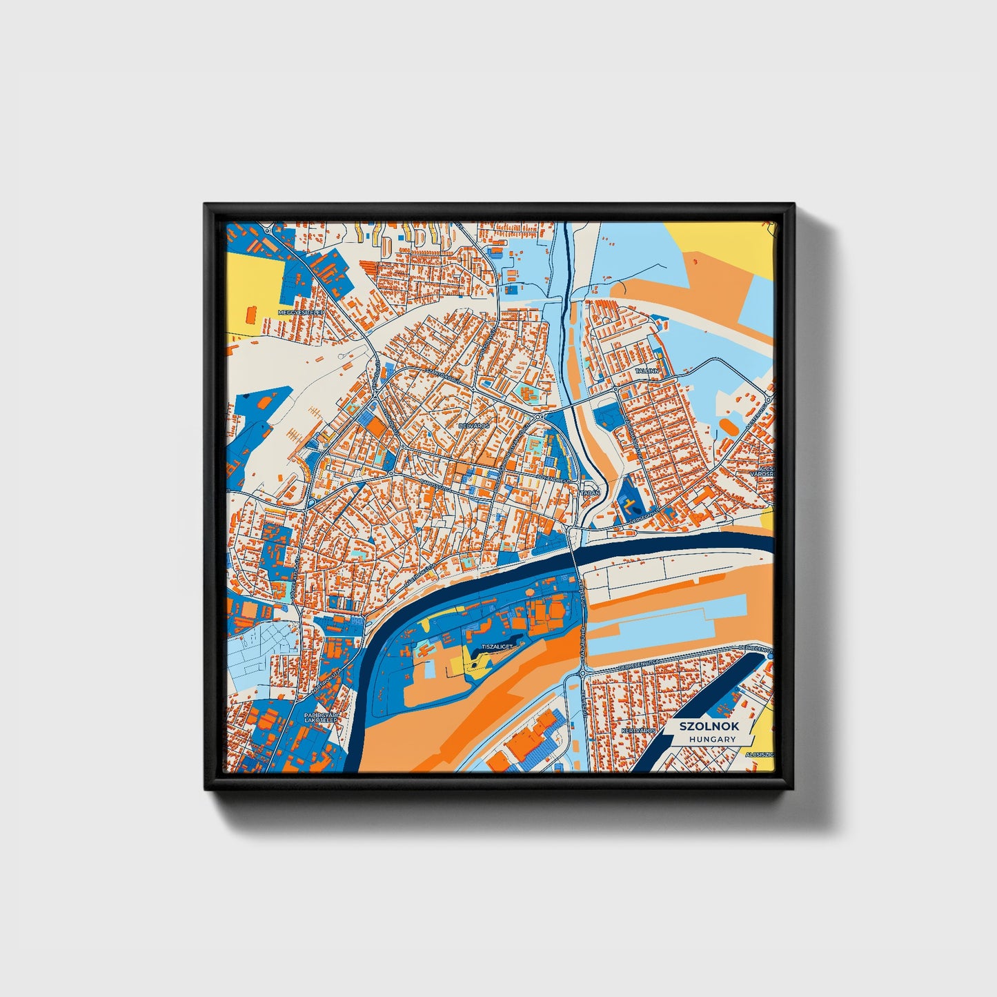 Szolnok Hungary Colorful City Map Canvas Print • Black Framed