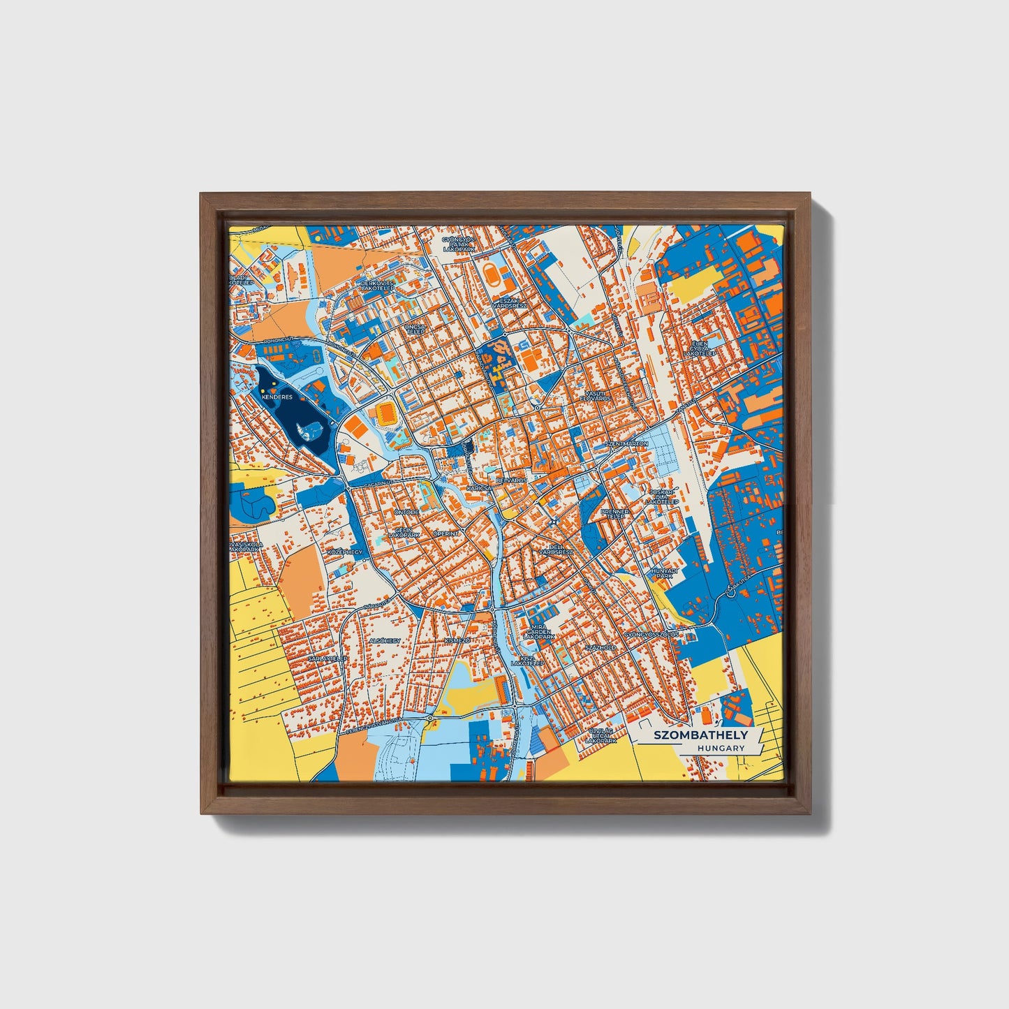 Szombathely Hungary Colorful City Map Canvas Print • Dark Wooden Framed